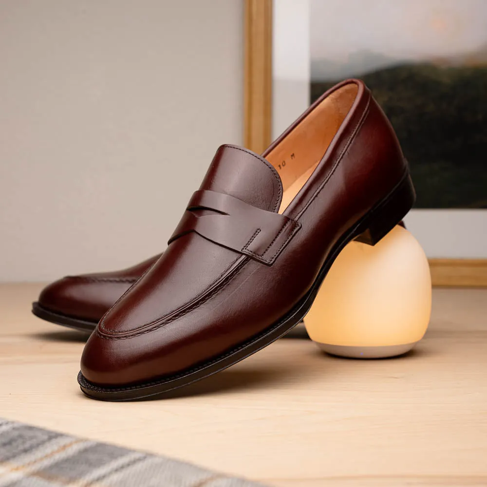 15-200-BRG ROMA Calfskin Penny Loafer, Burgundy