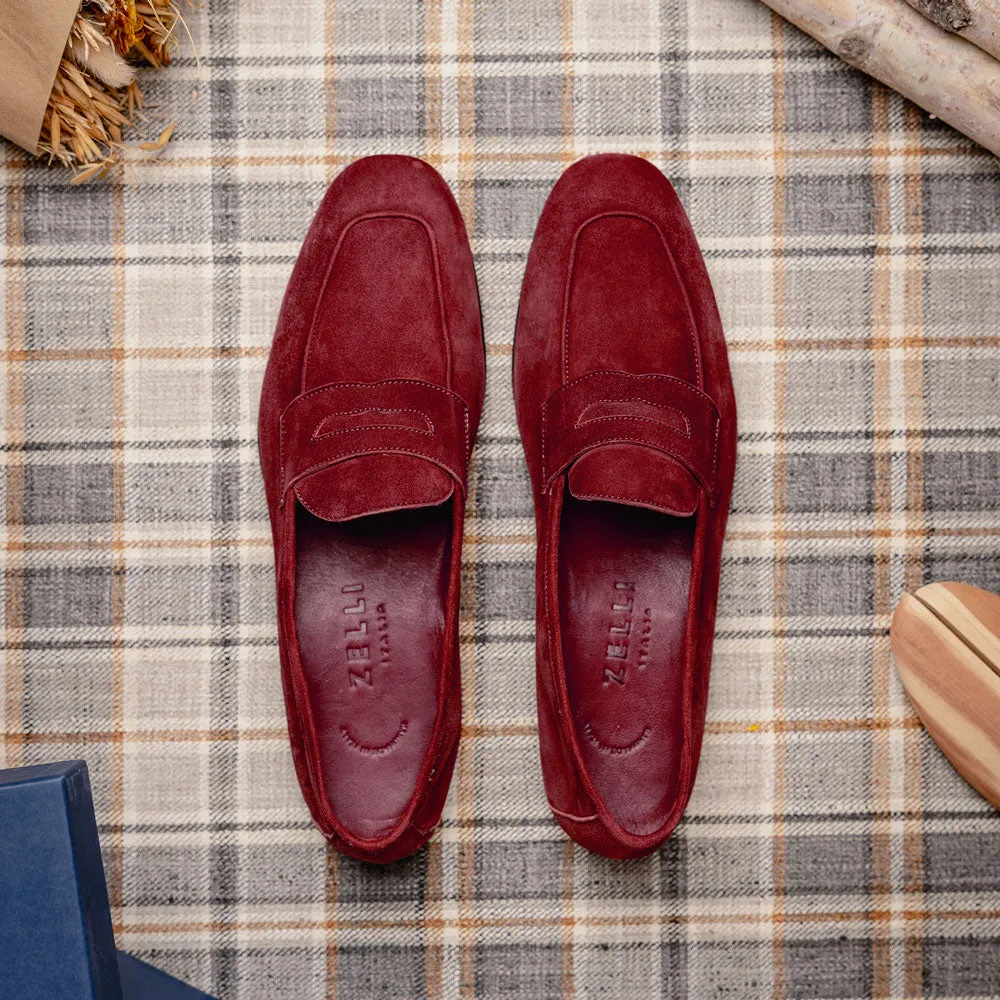 16-100-RED TASCA Italian Sueded Kid Loafer Red