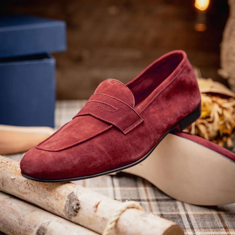 16-100-RED TASCA Italian Sueded Kid Loafer Red