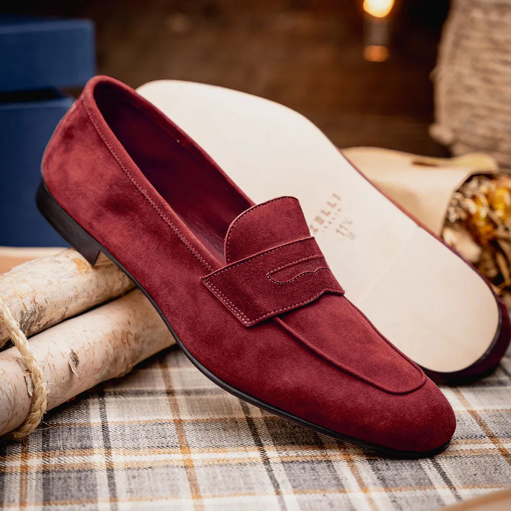 16-100-RED TASCA Italian Sueded Kid Loafer Red