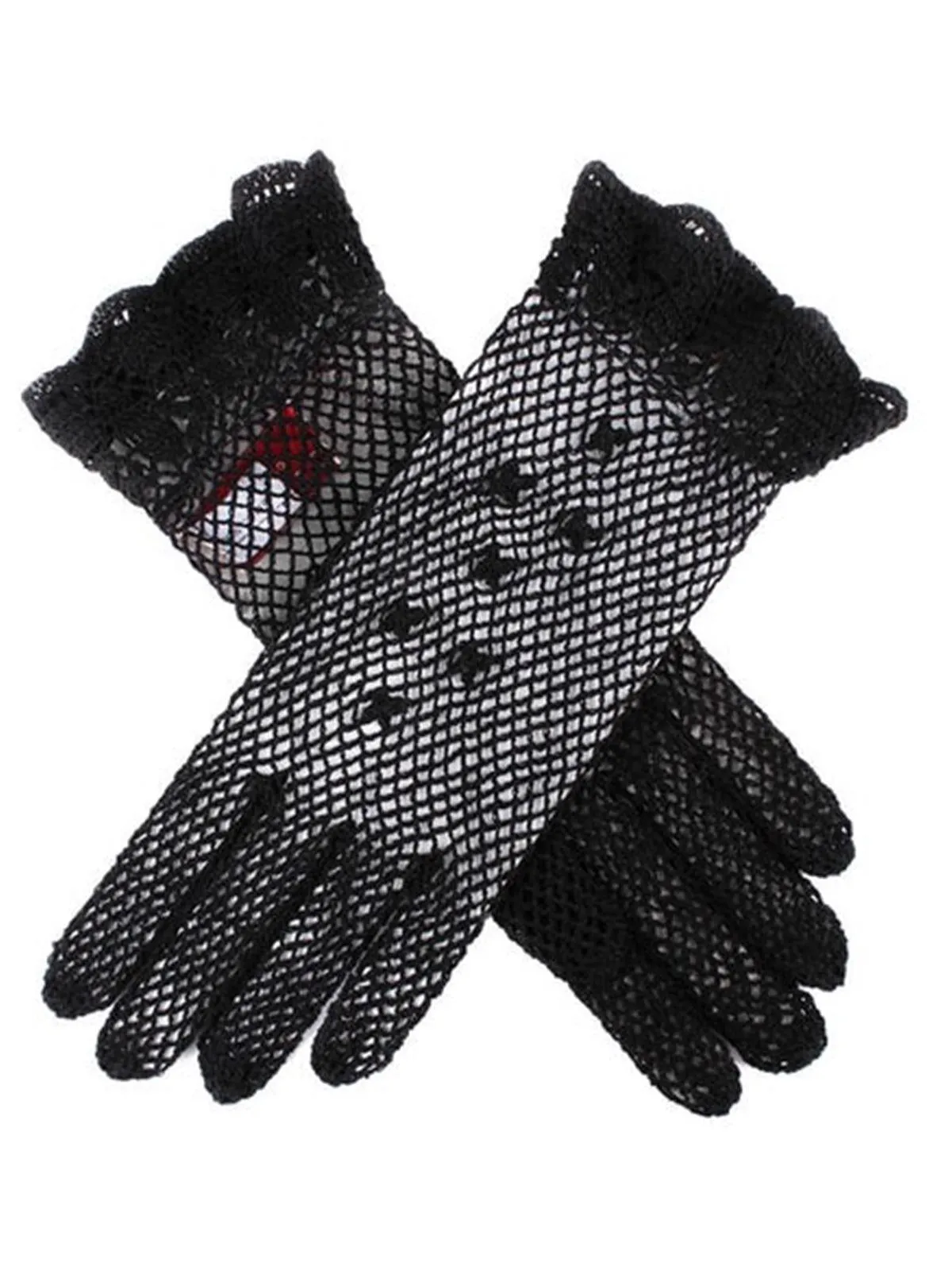 1940s Vintage Style Black Mesh Crochet Gloves