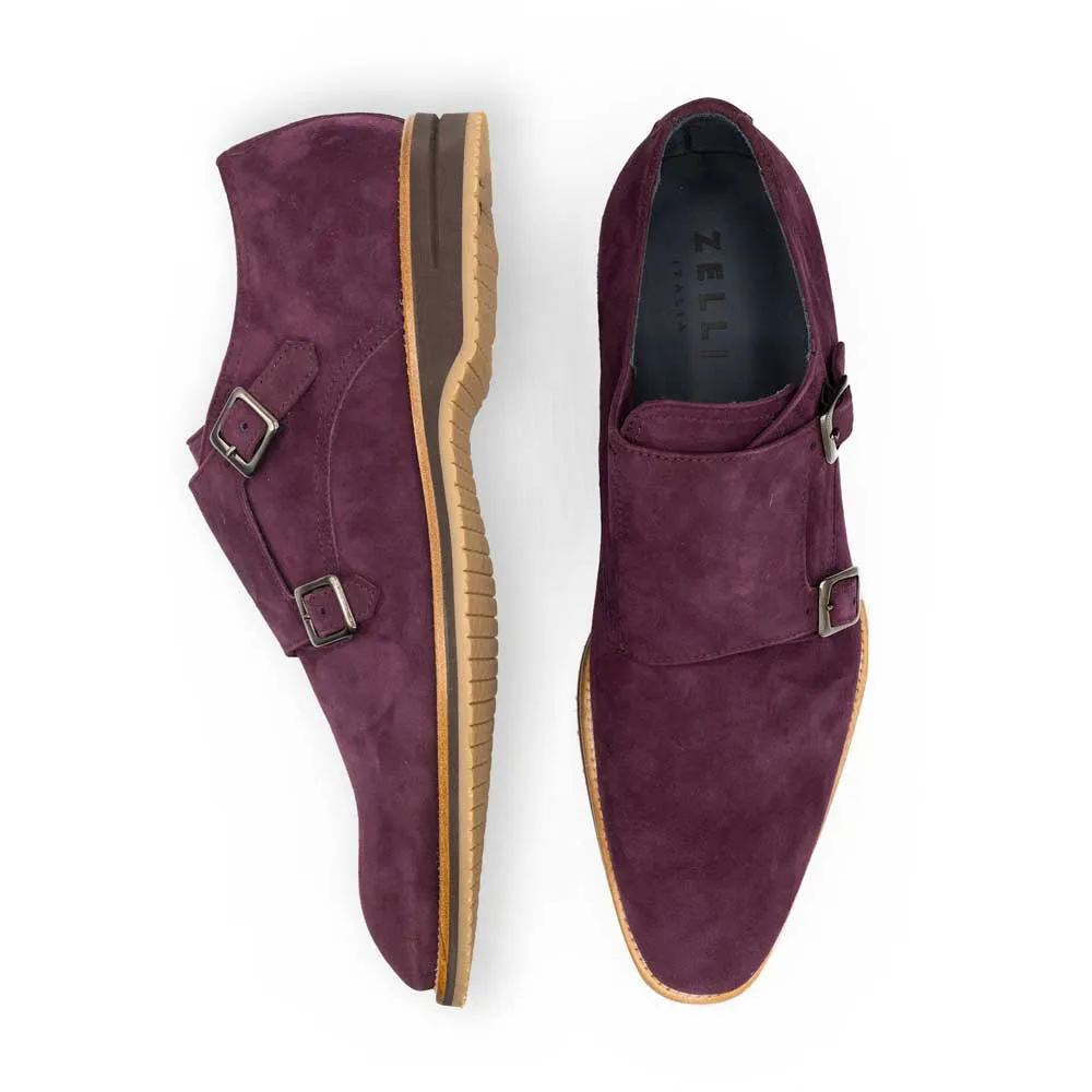 56-105-BDX LEGERRA Sueded Goatskin Monkstrap, Bordeaux