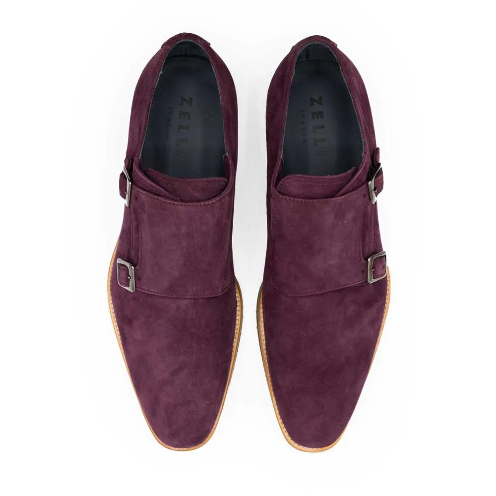 56-105-BDX LEGERRA Sueded Goatskin Monkstrap, Bordeaux