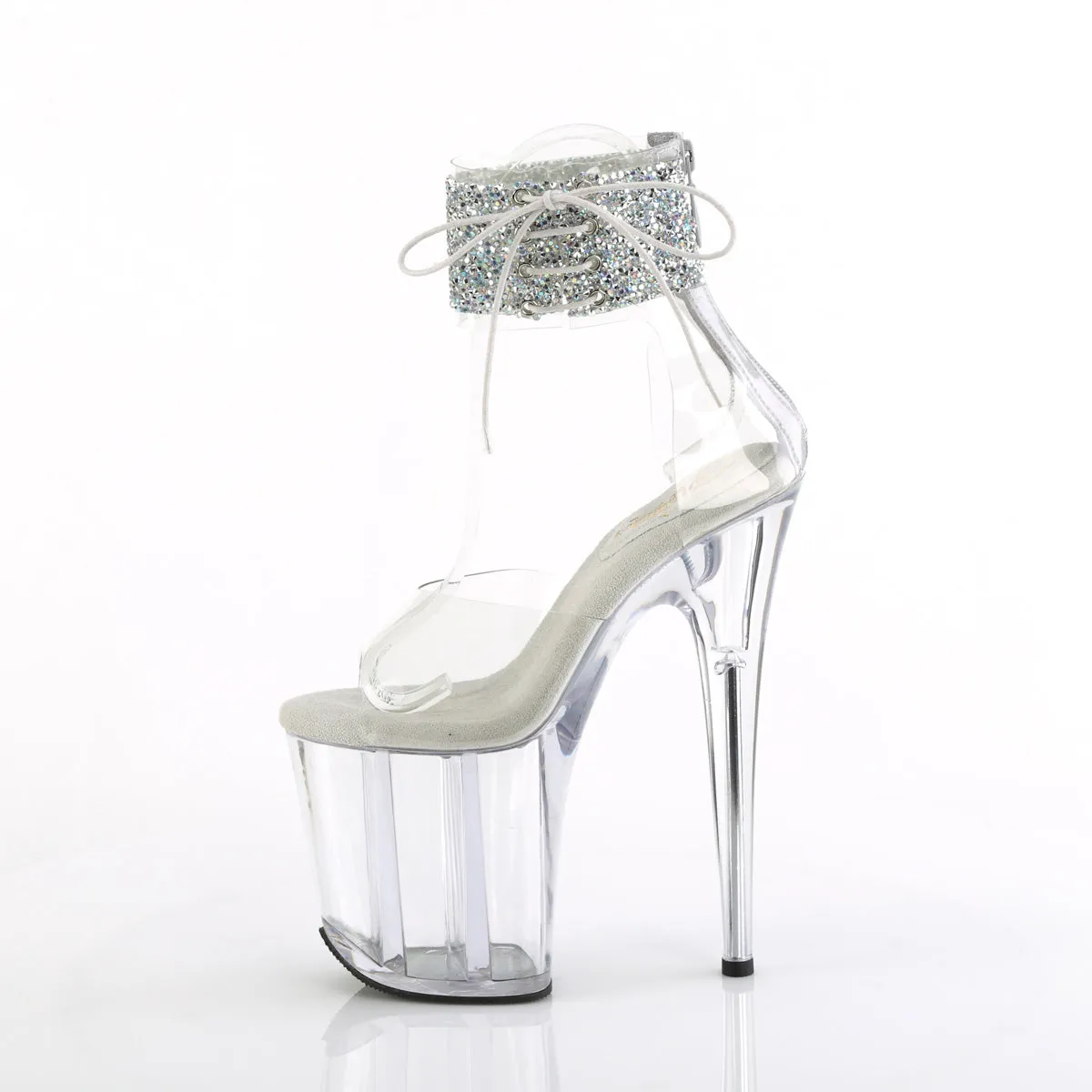 8 Inch Heel FLAMINGO-824RS-02 Clear Silver Rhinestone