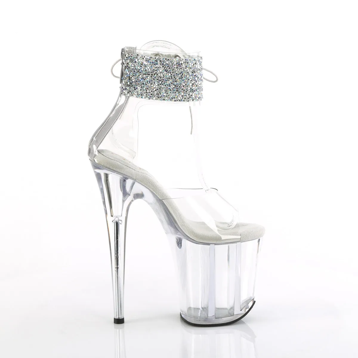 8 Inch Heel FLAMINGO-824RS-02 Clear Silver Rhinestone