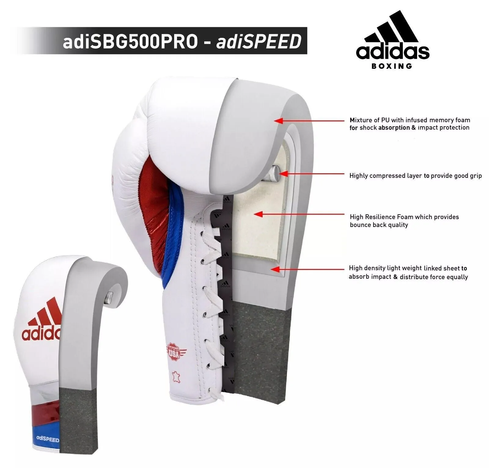 adidas AdiSpeed 500 Pro Lace Boxing Gloves