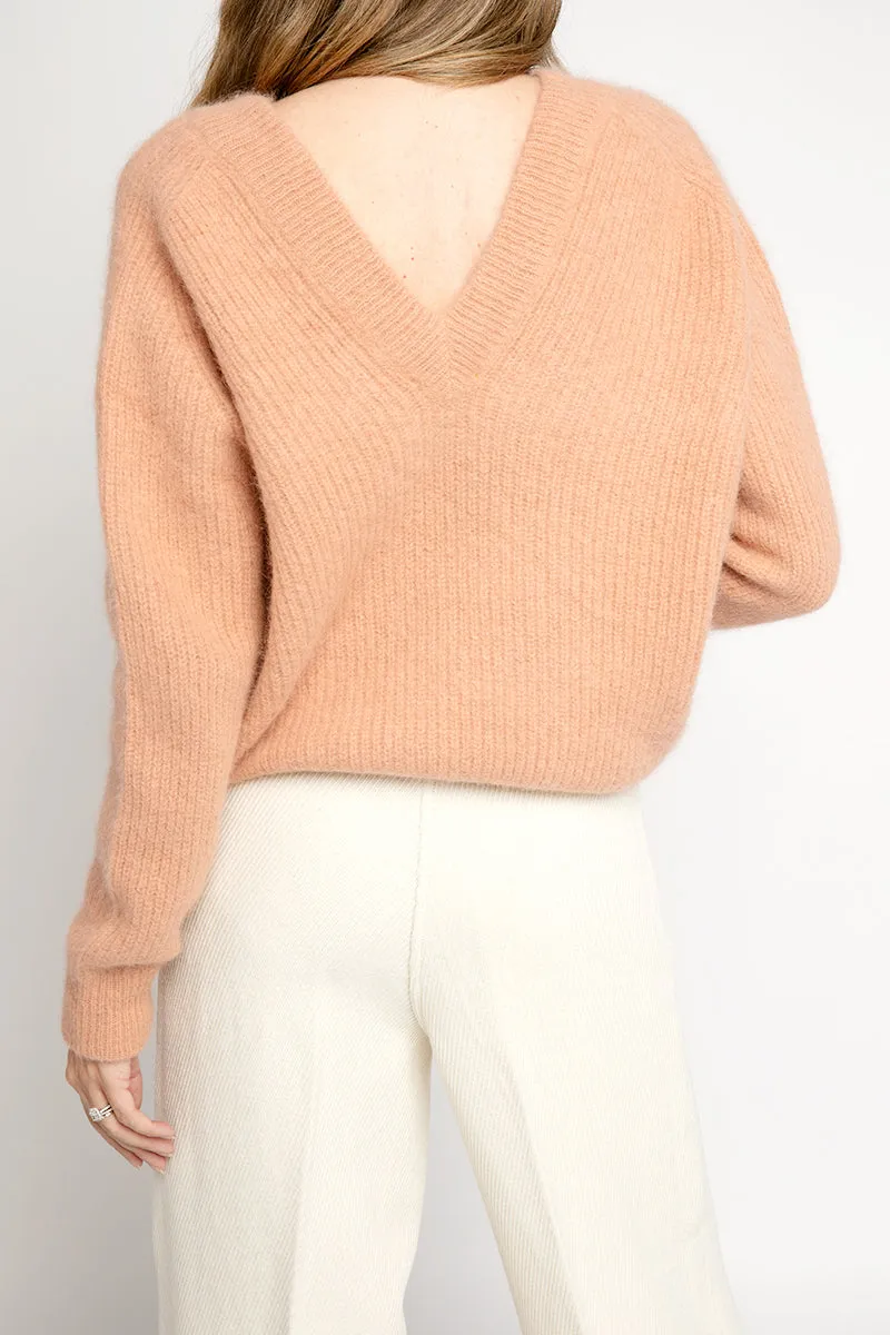 Angora V-Neck Sweater in Cammello