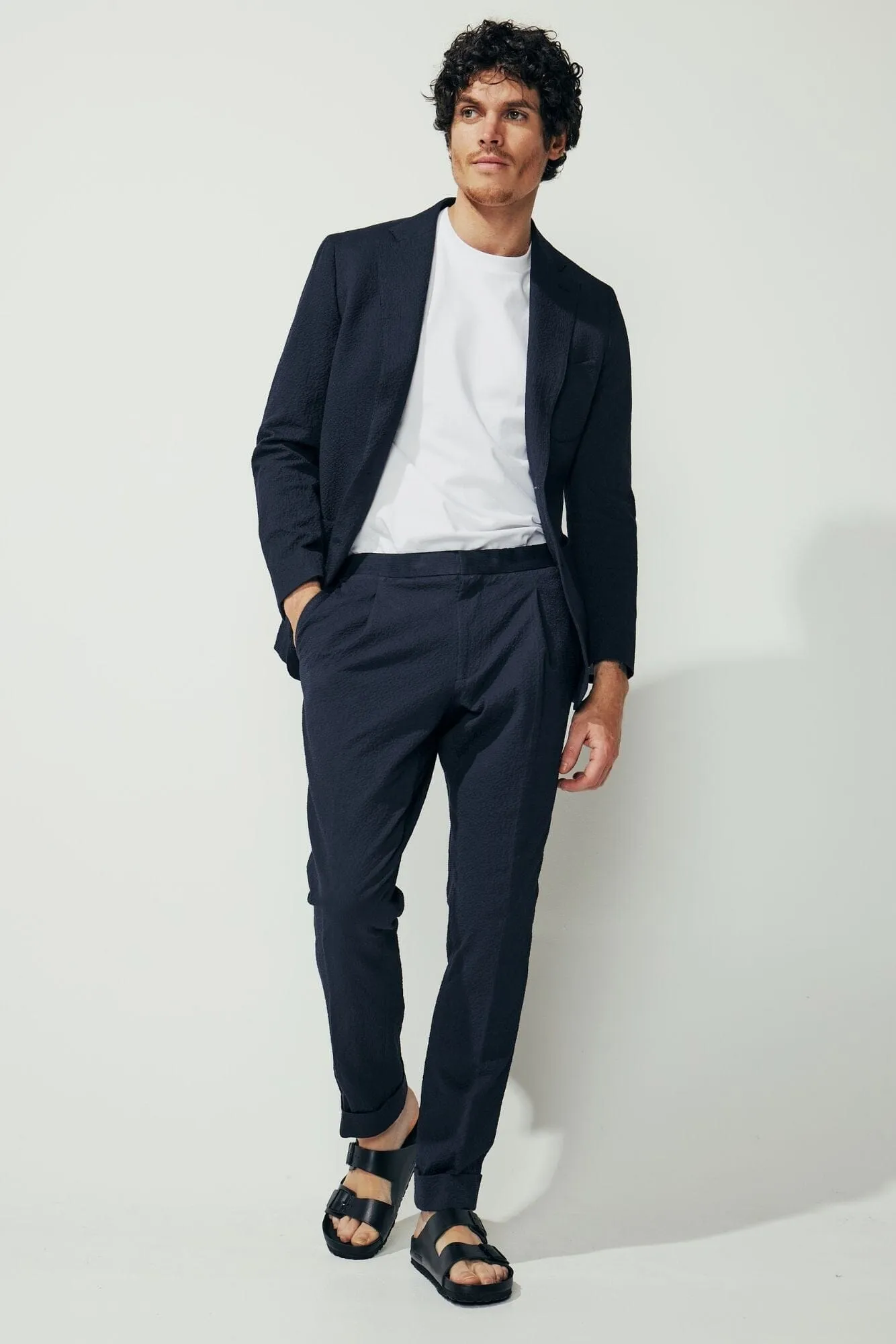 Bailey Trouser - Navy Cotton Seersucker