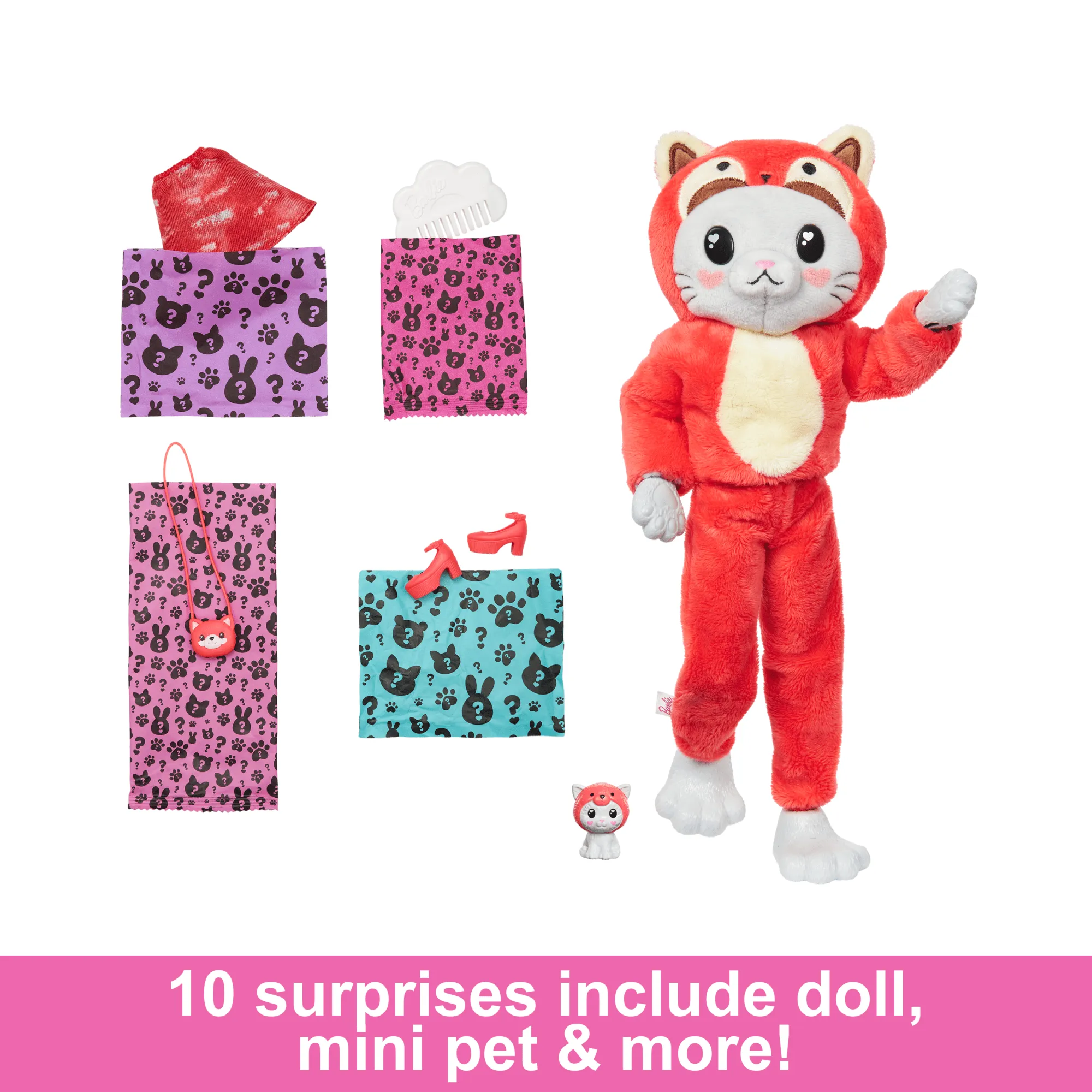 Barbie Cutie Reveal Costume-Themed Series Doll & Accessories With 10 Surprises, Kitten As Red Panda