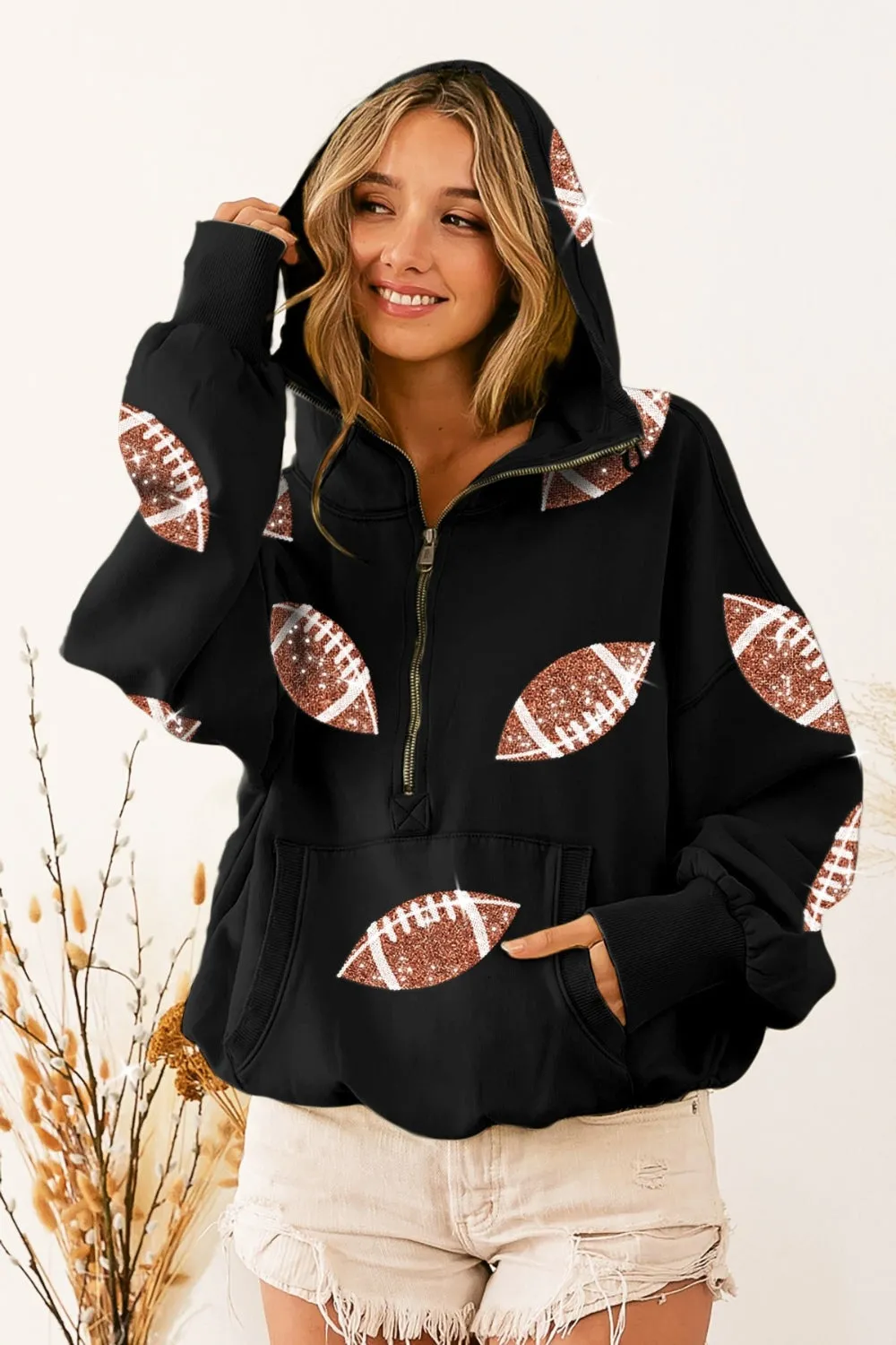 BiBi Sequin Football Half Zip Hoodie