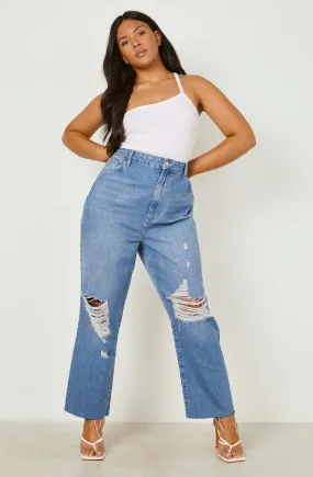 Blue Boyfriend Wide Leg High Waist Plus Size Jeans