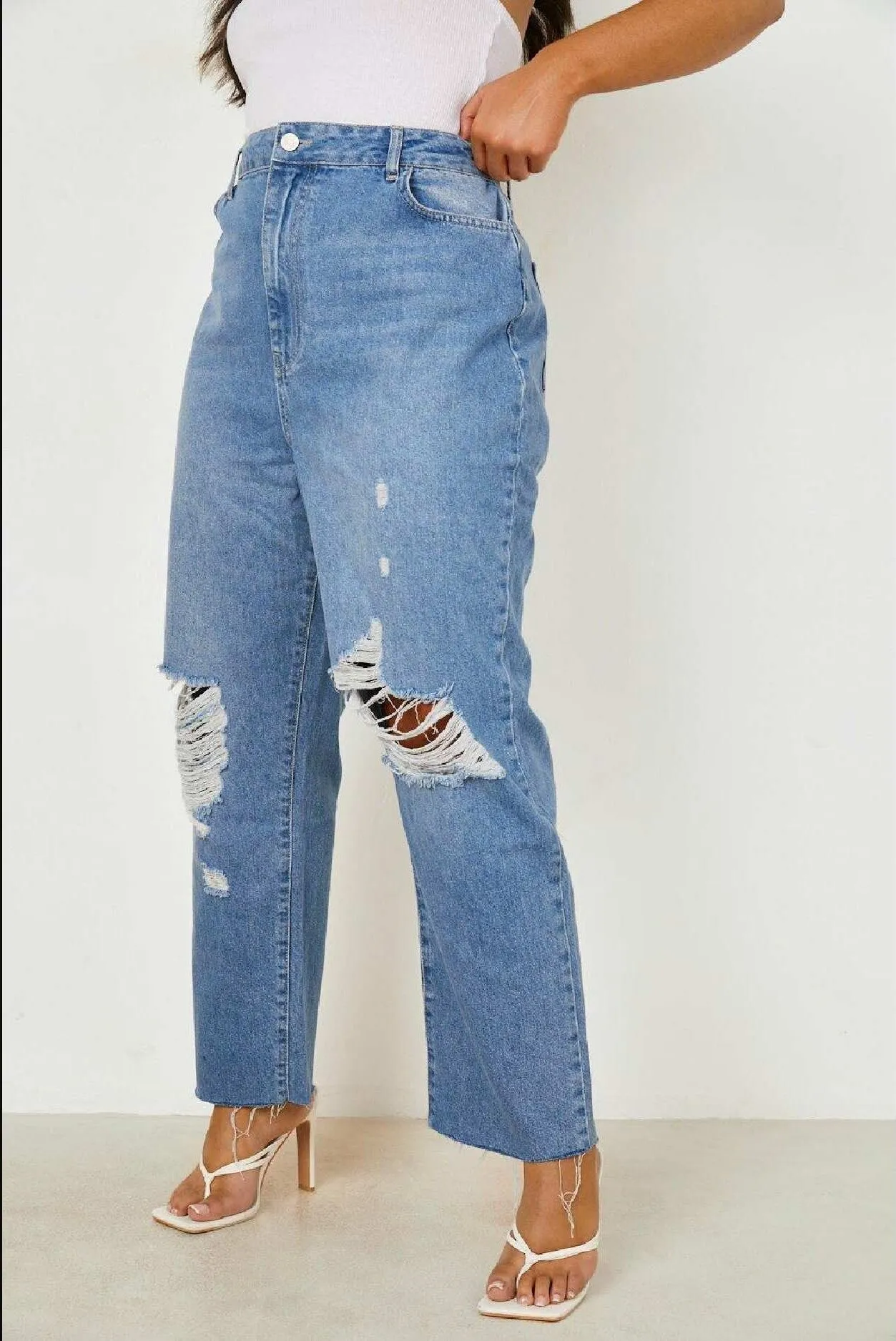 Blue Boyfriend Wide Leg High Waist Plus Size Jeans