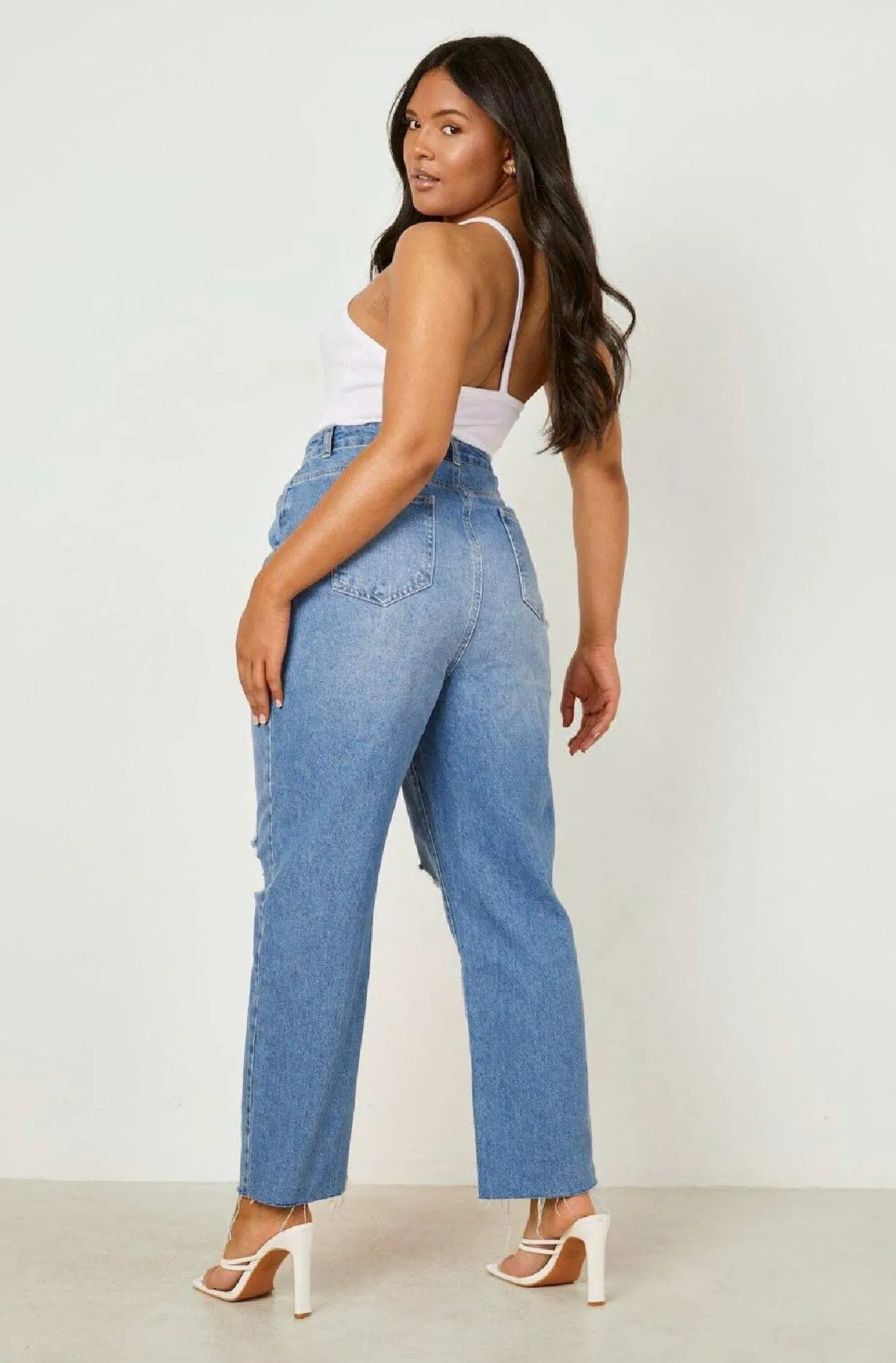 Blue Boyfriend Wide Leg High Waist Plus Size Jeans