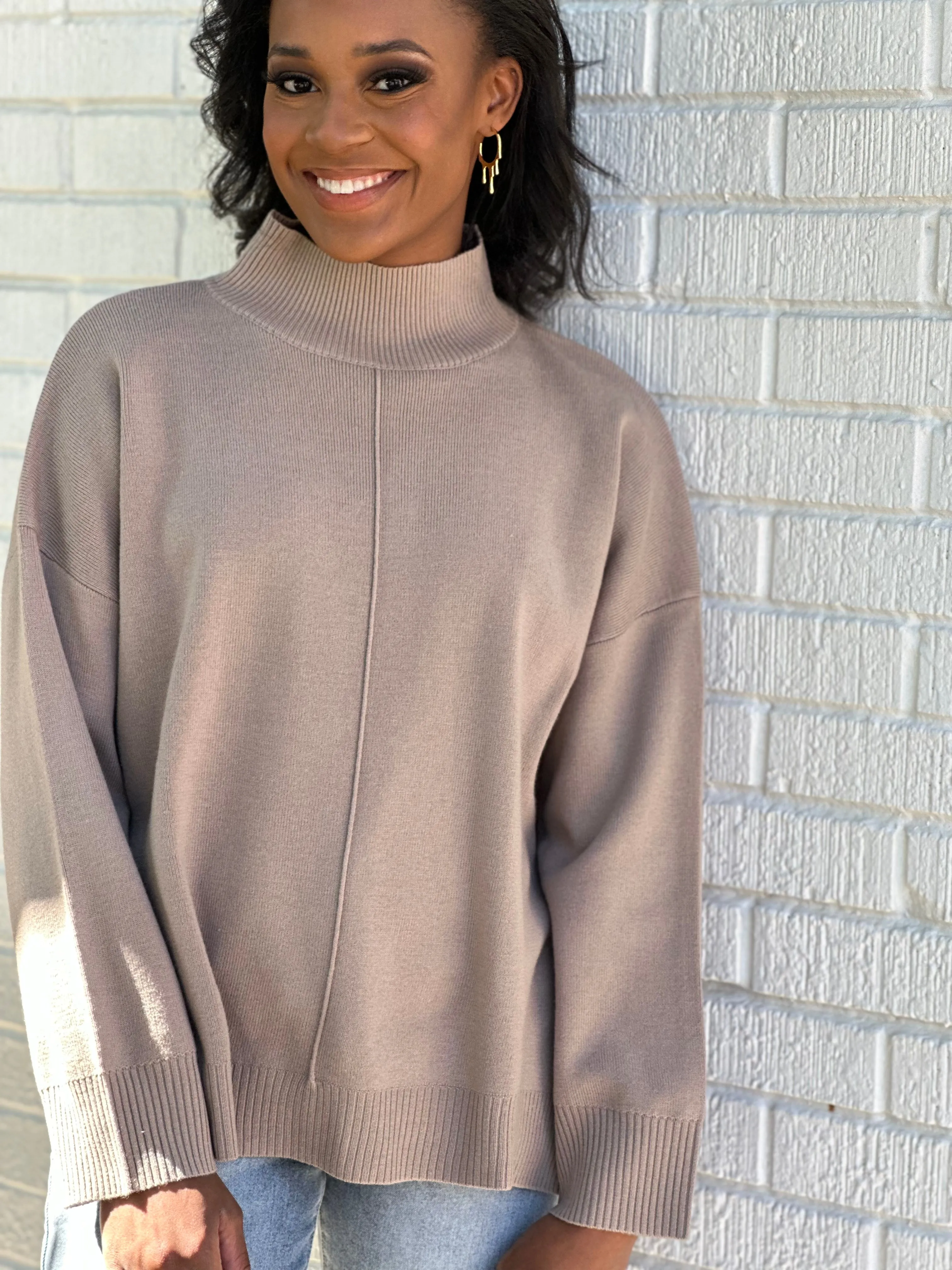 Core Mock Neck Front Seam Sweater