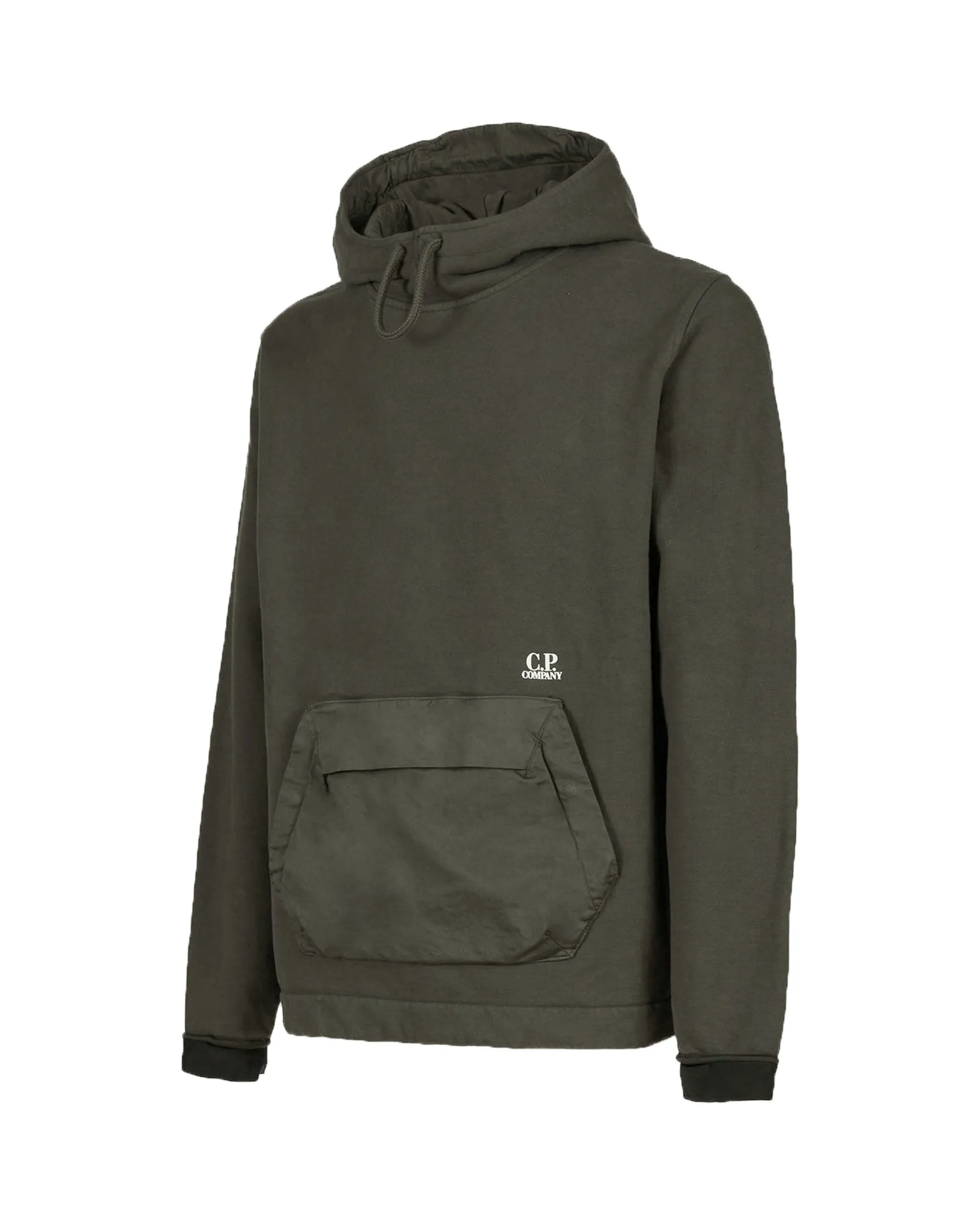 CP Company Diagonal Fleece Mixed Pocket Hoodie Olive Night