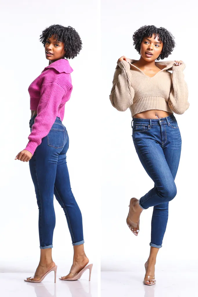 Cropped Chunky Knit V-Neck Sweater