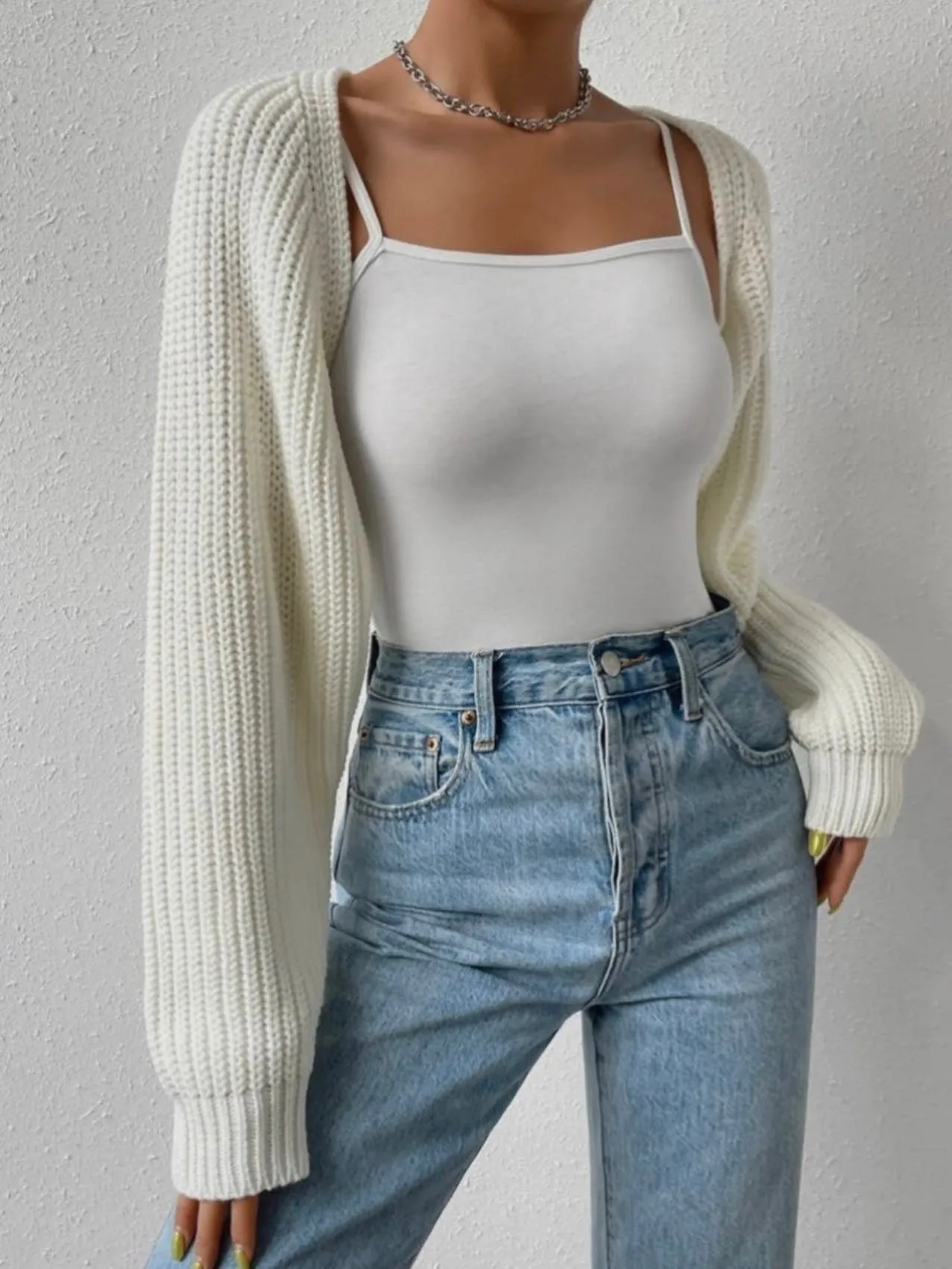 Cropped Shrug Cardigan | White