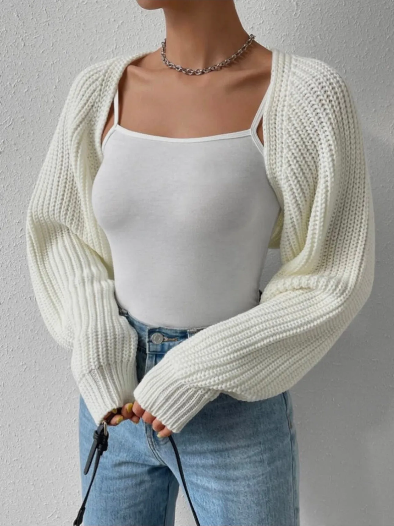 Cropped Shrug Cardigan | White