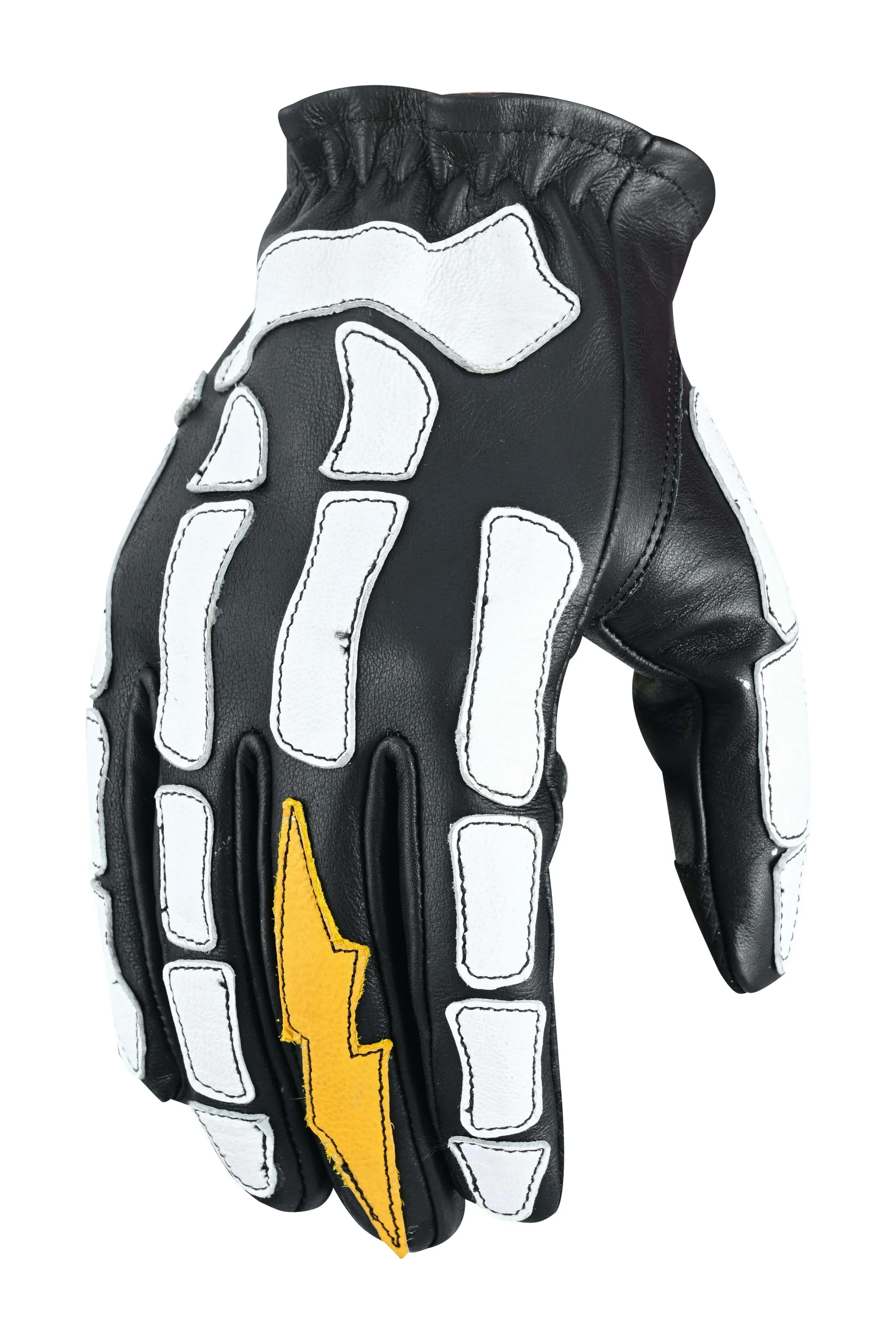 Devil Hands Black White and Yellow Skeleton Bolt Glove