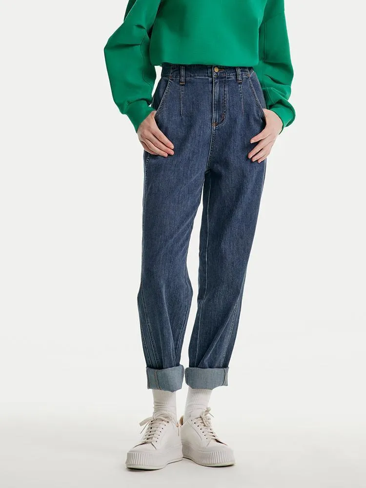 Elastic Waist Tapered Jeans