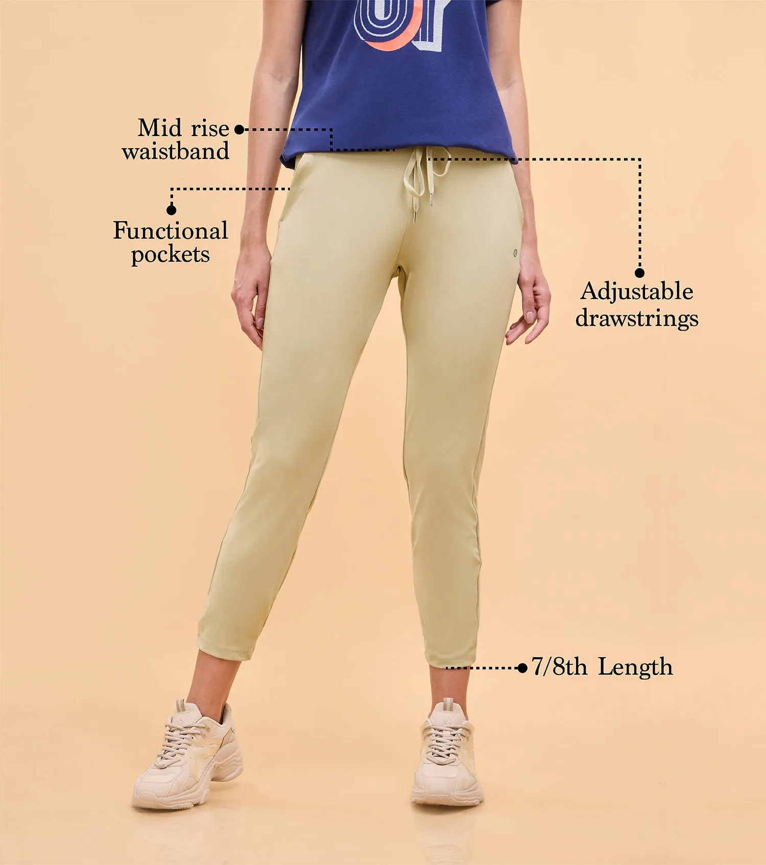 Enamor Athleisure Womens E068-Dry Fit Antimicrobial Mid Rise Smart Active Travel Pants