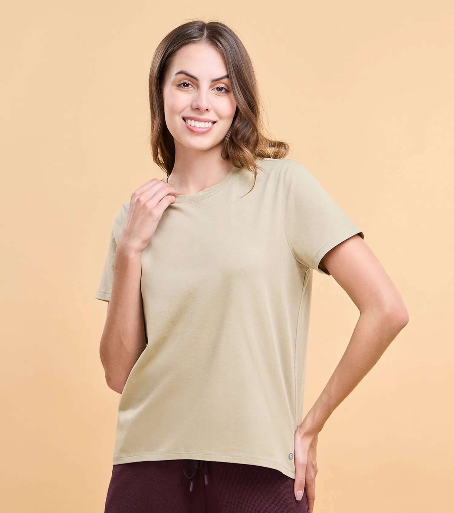 Enamor E305 High Low Tee Crew Neck Basic Stretch Cotton Tee