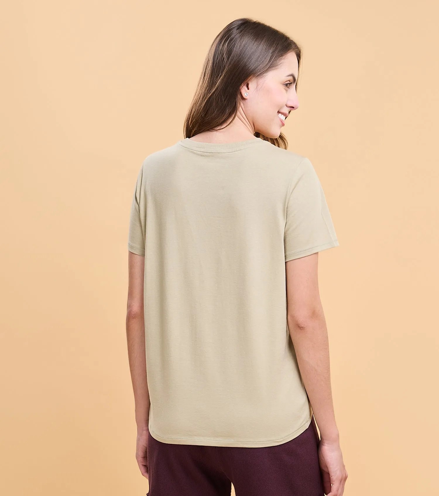 Enamor E305 High Low Tee Crew Neck Basic Stretch Cotton Tee