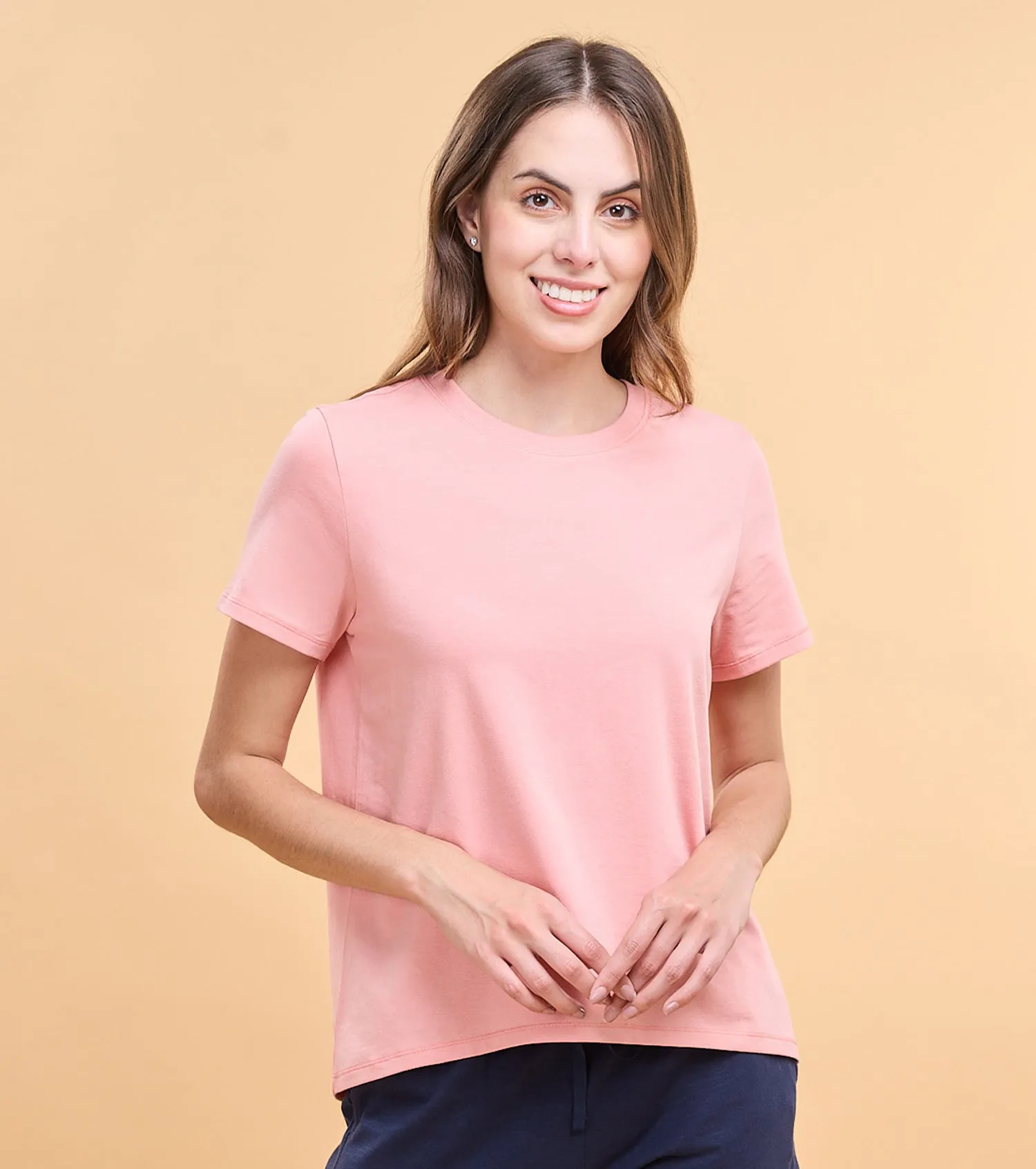 Enamor E305 High Low Tee Crew Neck Basic Stretch Cotton Tee