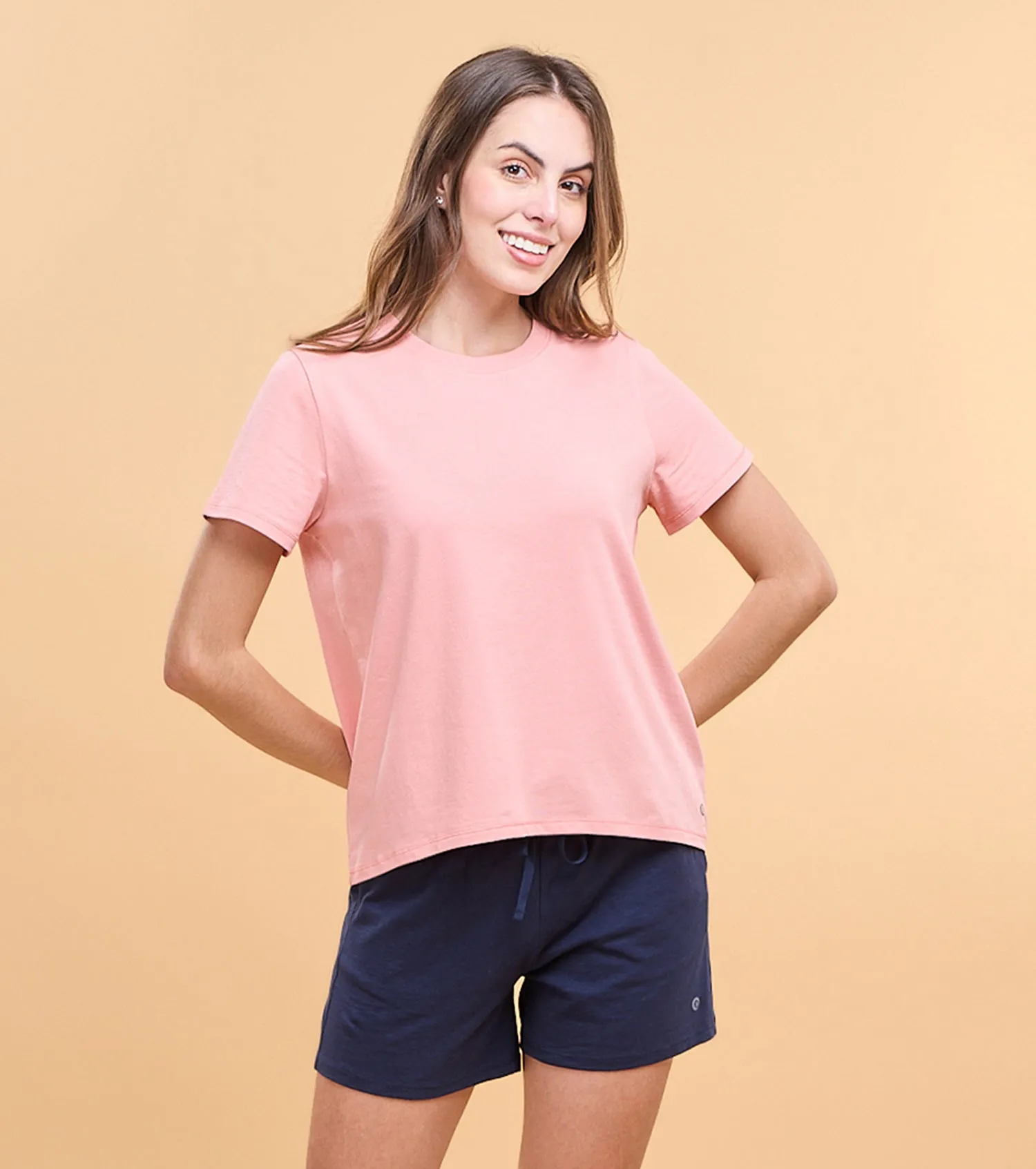 Enamor E305 High Low Tee Crew Neck Basic Stretch Cotton Tee