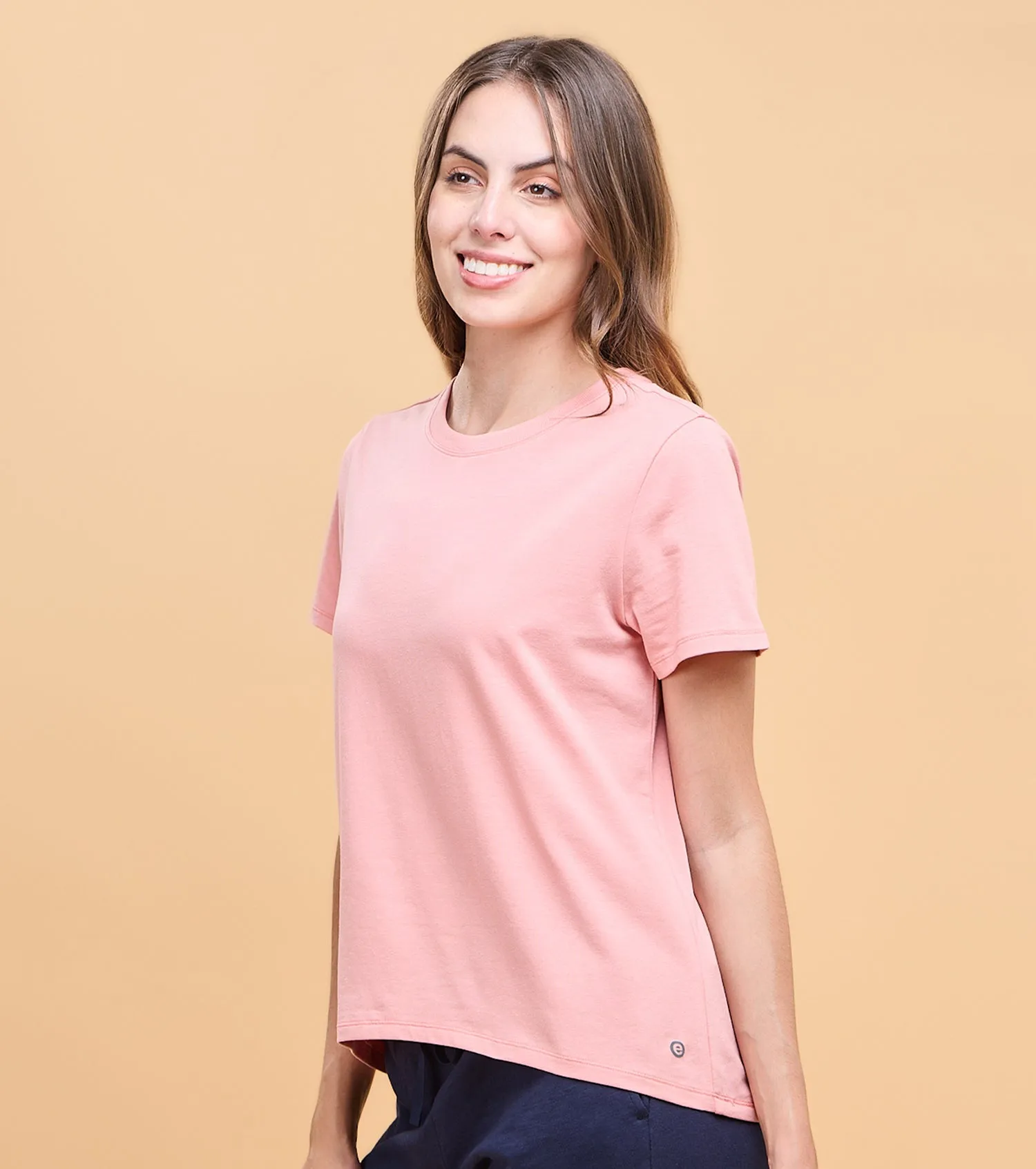 Enamor E305 High Low Tee Crew Neck Basic Stretch Cotton Tee