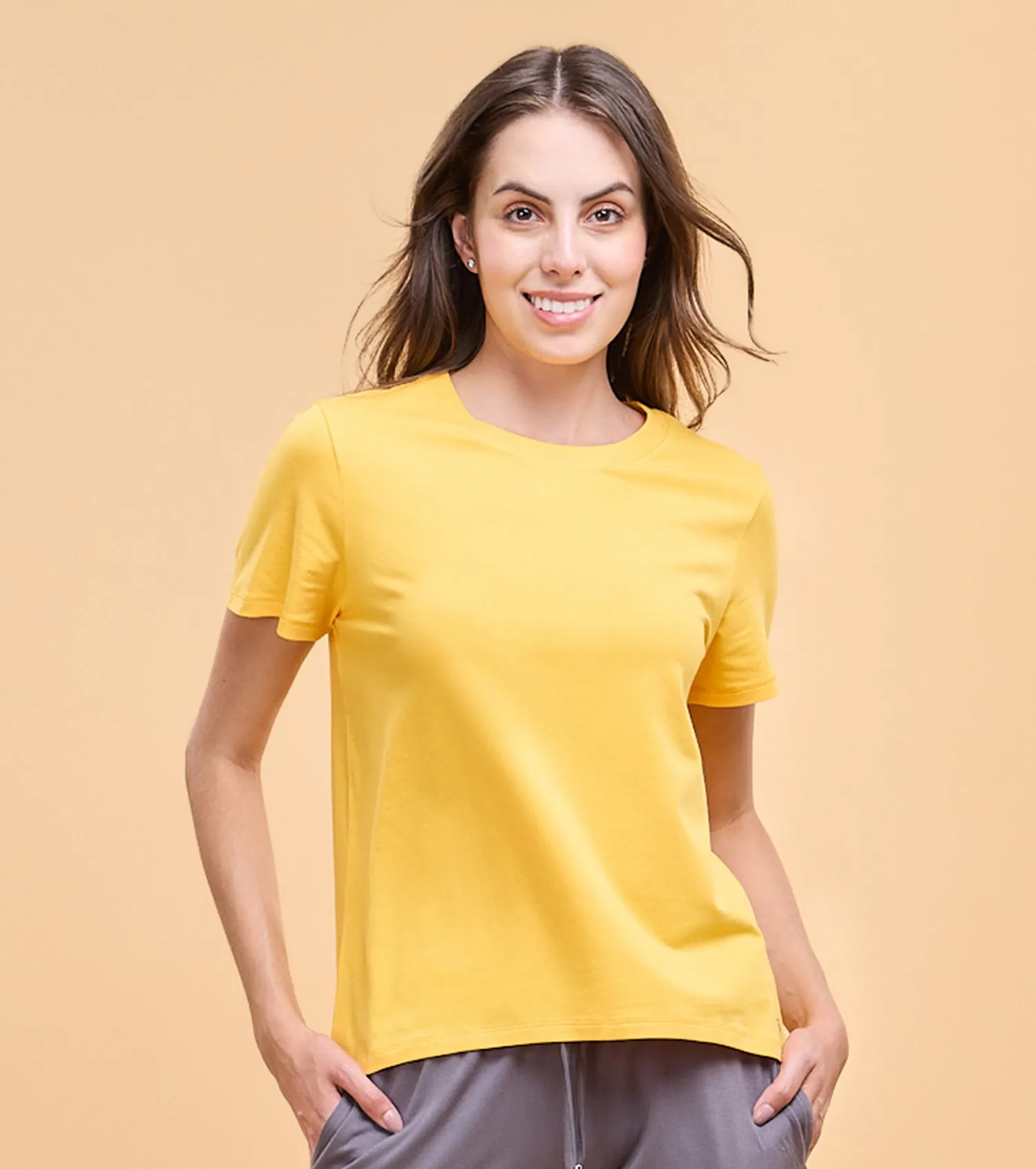 Enamor E305 High Low Tee Crew Neck Basic Stretch Cotton Tee