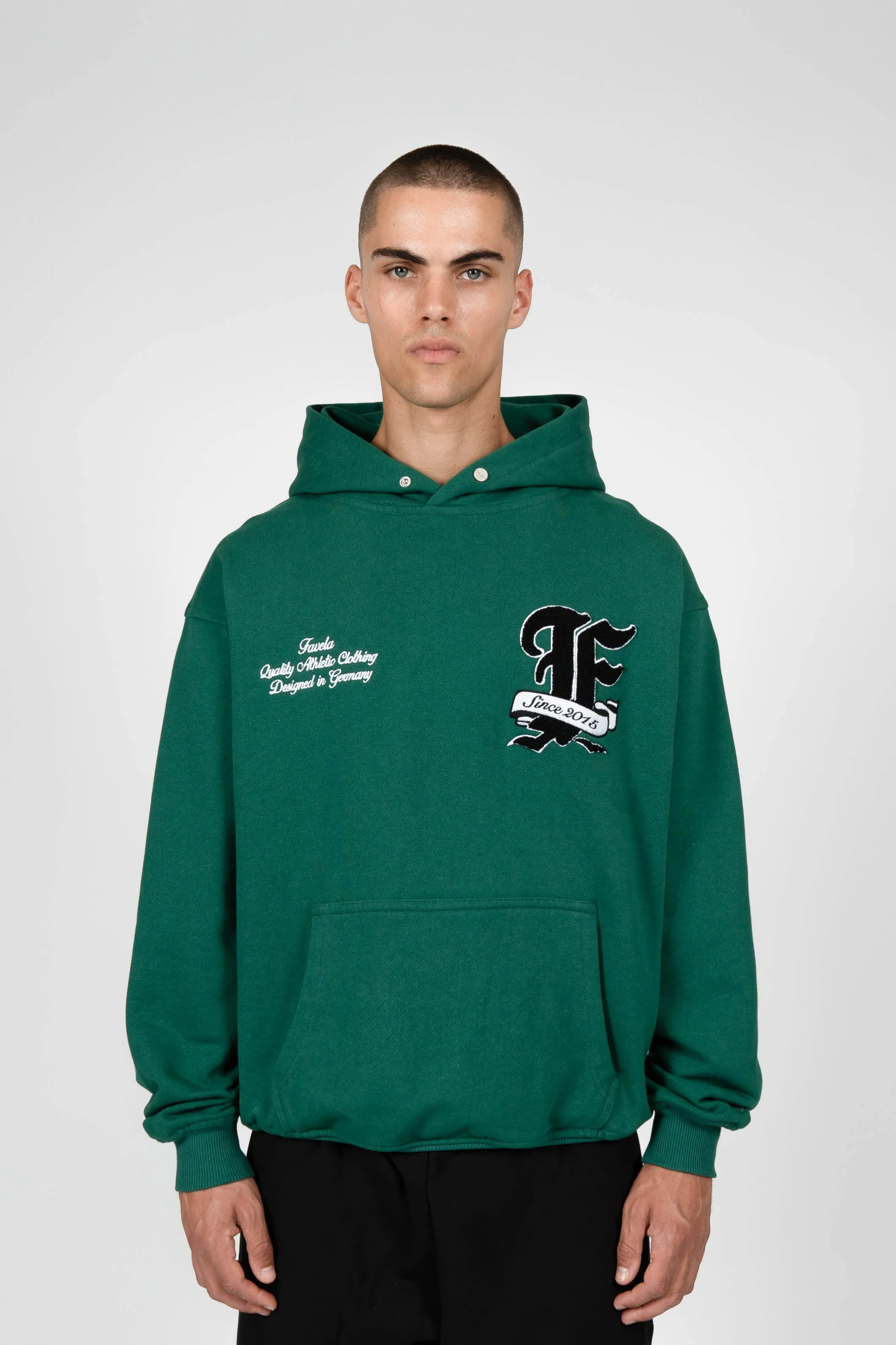 F FROTTEE FOREST GREEN SNAP BUTTON HOODIE