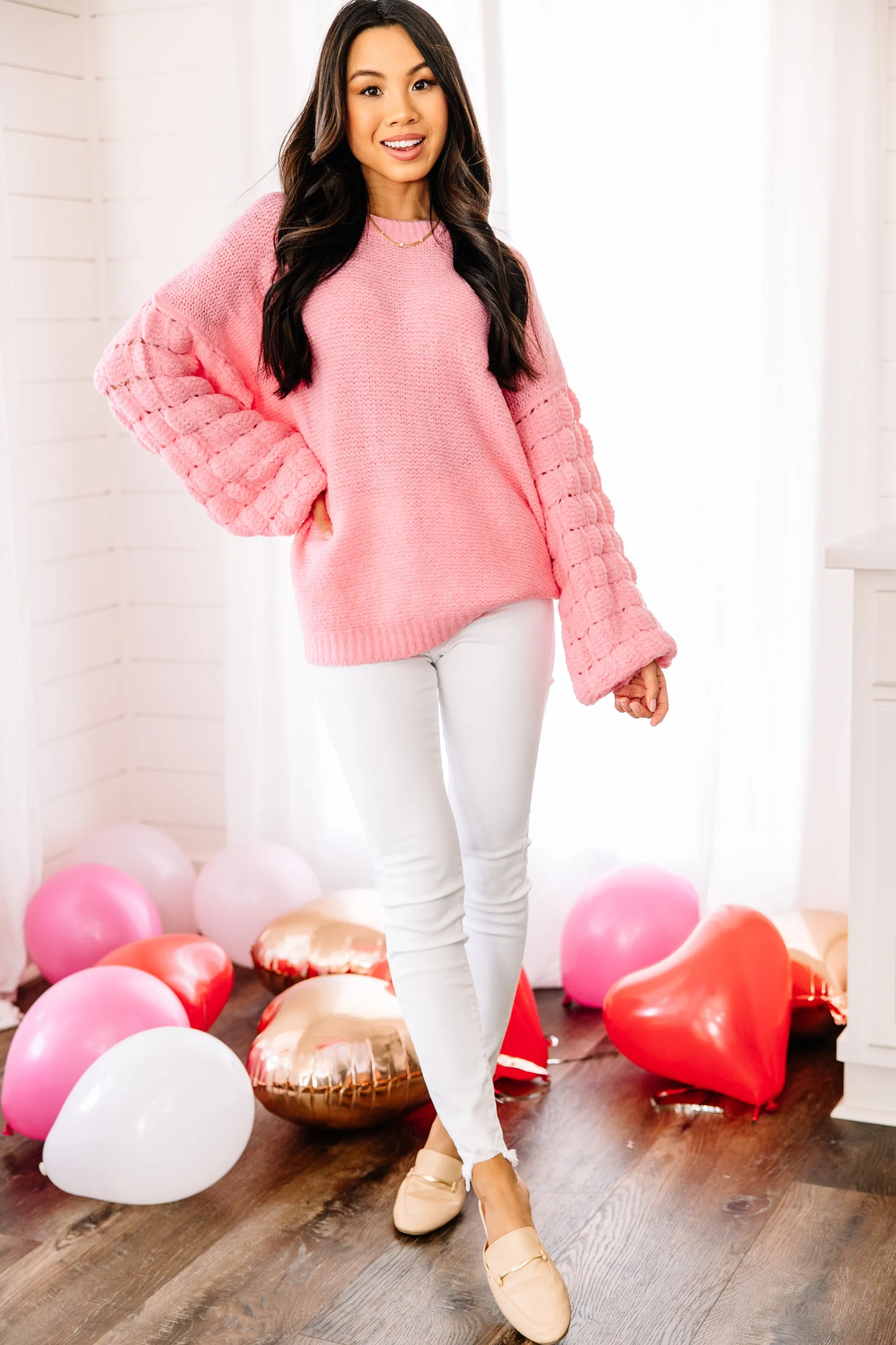 Feeling Close To You Light Pink Textured Sweater