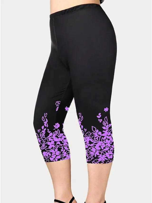 Floral Print Zip-Front Plus Size Leggings for Active Days by the Water