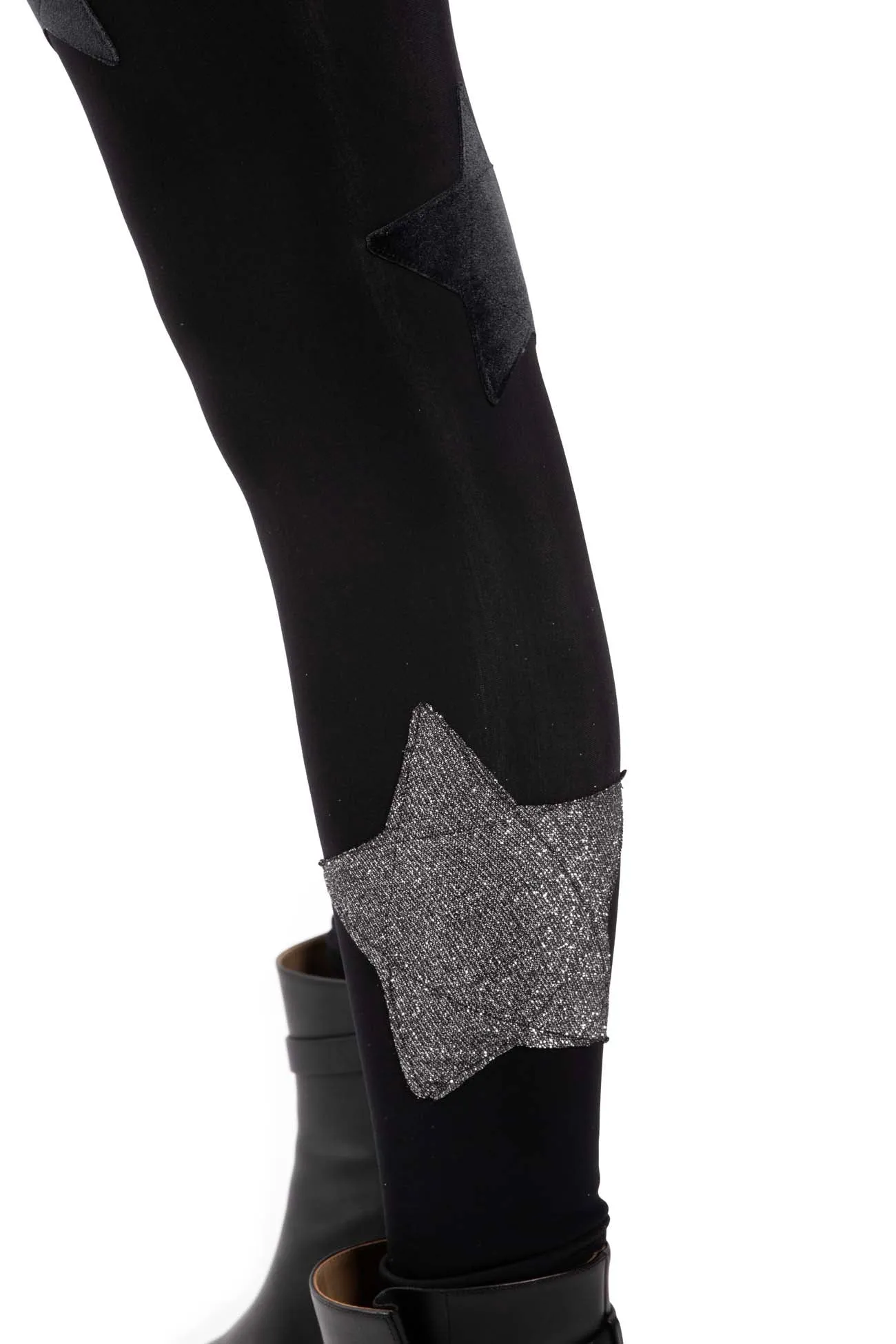 Gemelli Leggings in Lycra felpata con Stelle Nere e Argento