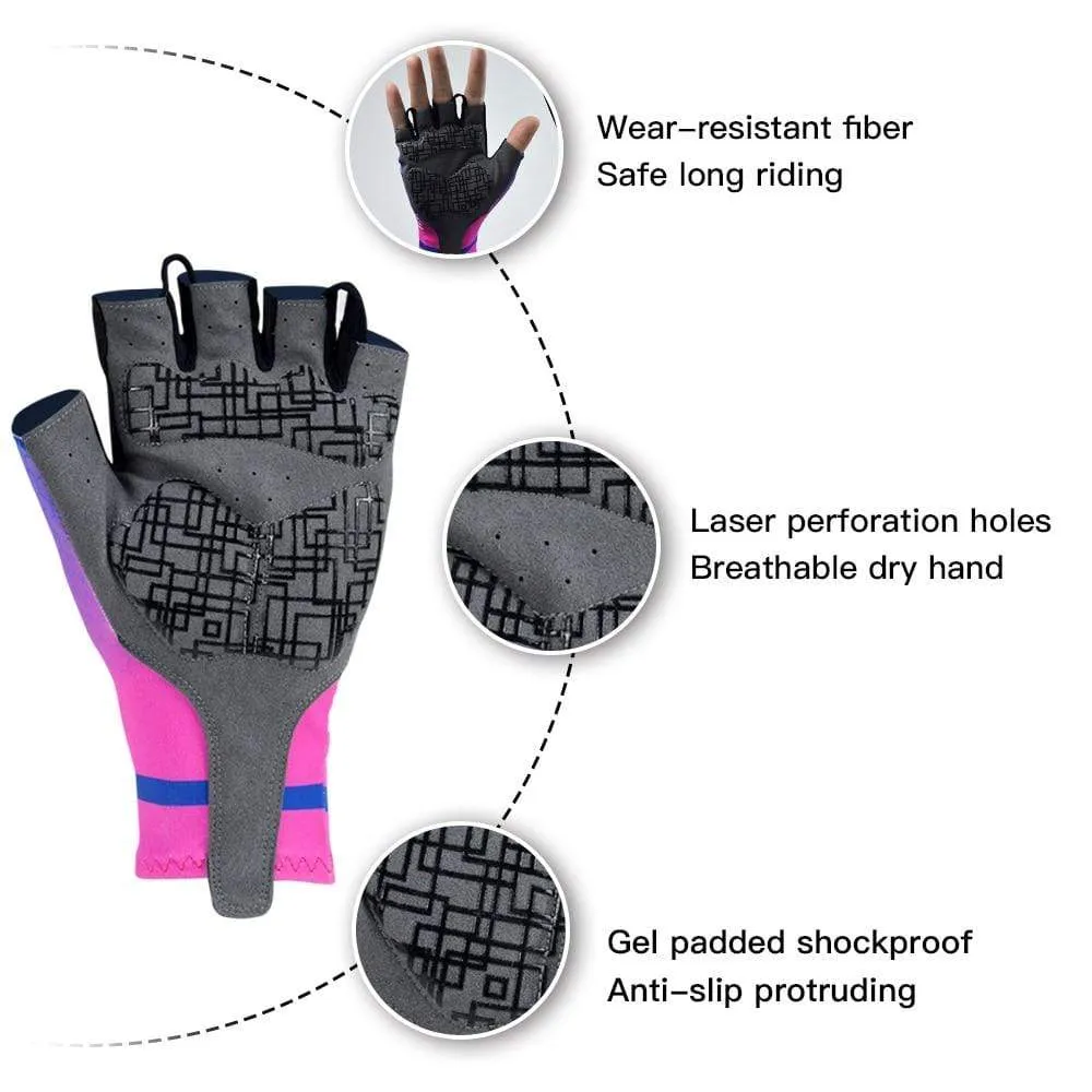 Half Finger Cycling Gloves Gel Pad Shockproof Cycling Gloves Breathable Bike Gloves No Velcro Biking Gloves Road MTB