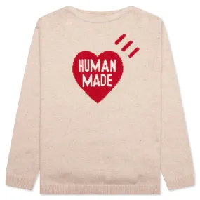 Heart Knit Sweater - Beige