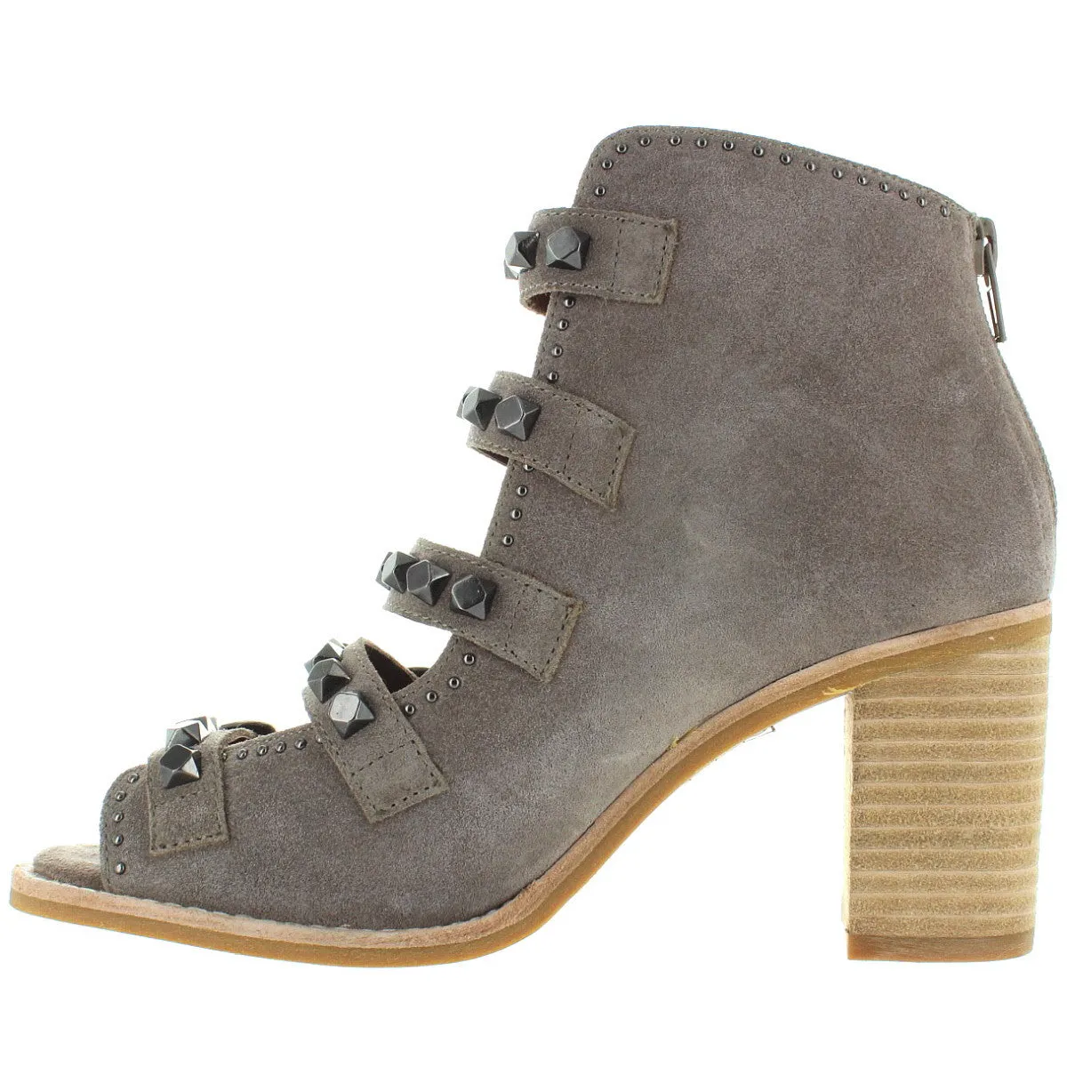 Jeffrey Campbell Bess - Taupe Suede Studded Buckle Strap Sandal Bootie