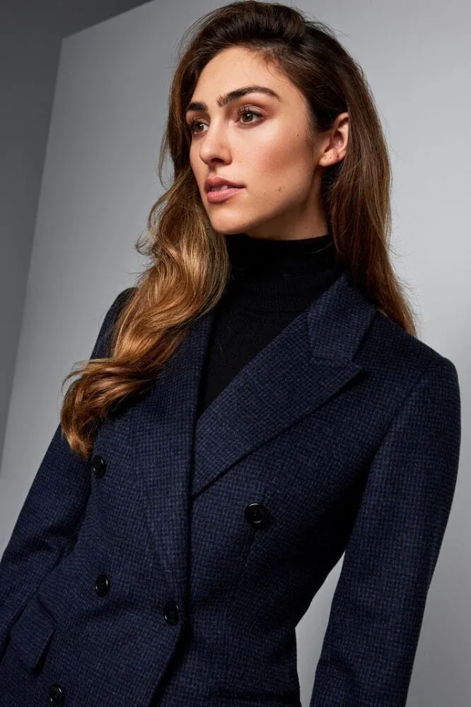 Loren Coat - Navy and Black Mini Houndstooth Wool