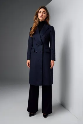 Loren Coat - Navy and Black Mini Houndstooth Wool