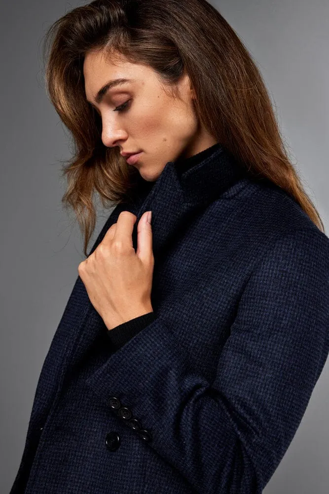 Loren Coat - Navy and Black Mini Houndstooth Wool