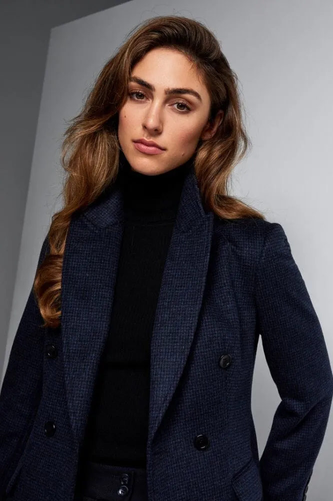 Loren Coat - Navy and Black Mini Houndstooth Wool