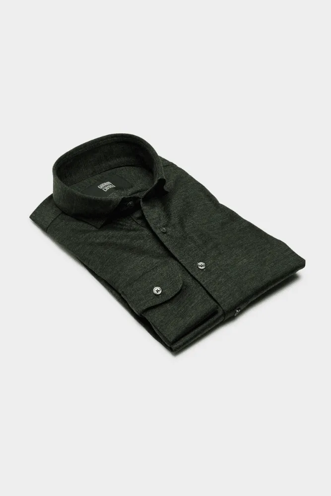 Magnus Long Sleeve Polo Shirt - Olive Merino Wool