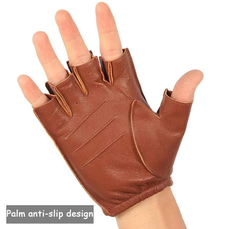 Man's Half Finger Gloves Breathable Non-Slip Fitness Leather Fingerless Gloves Black Camel Driving Gloves Male NAN7