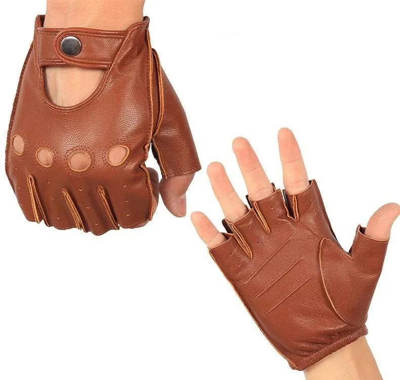 Man's Half Finger Gloves Breathable Non-Slip Fitness Leather Fingerless Gloves Black Camel Driving Gloves Male NAN7