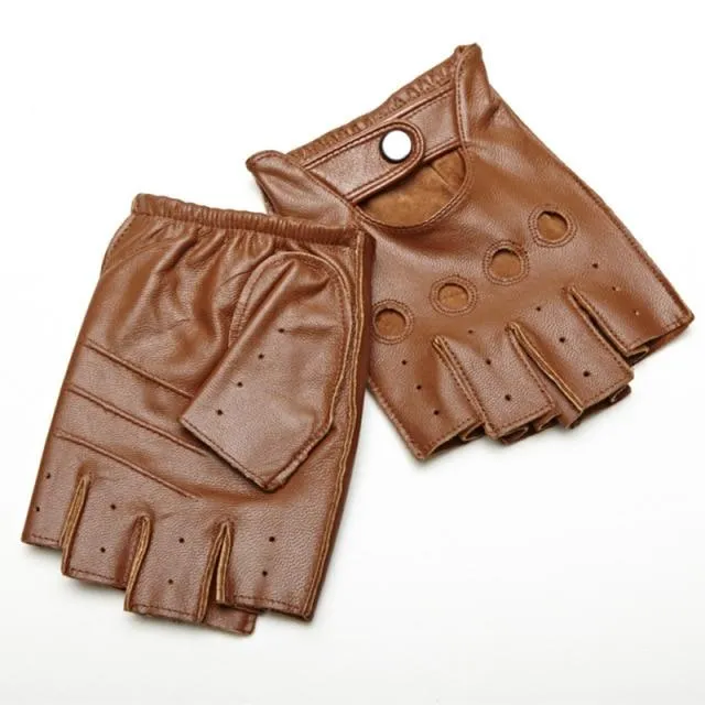 Man's Half Finger Gloves Breathable Non-Slip Fitness Leather Fingerless Gloves Black Camel Driving Gloves Male NAN7