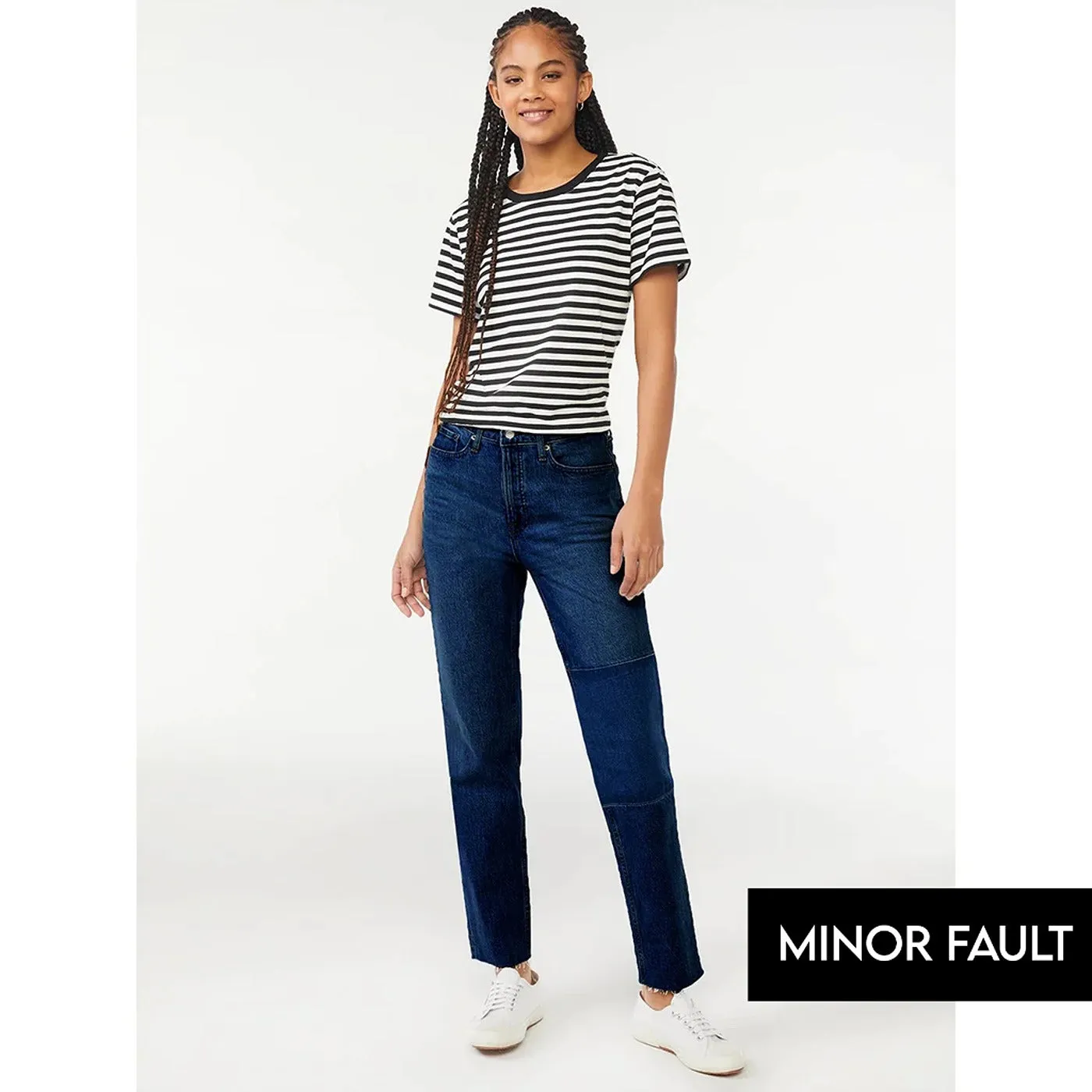 (Minor Fault) High Rise Patch Straight Jeans