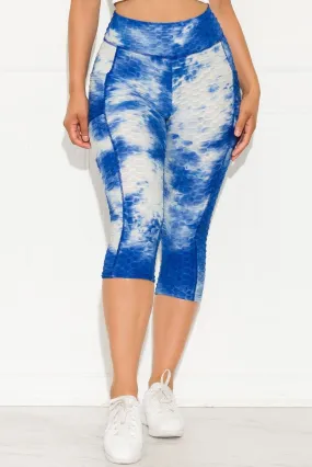 My Motivation Capri Leggings Tie Dye Blue/White