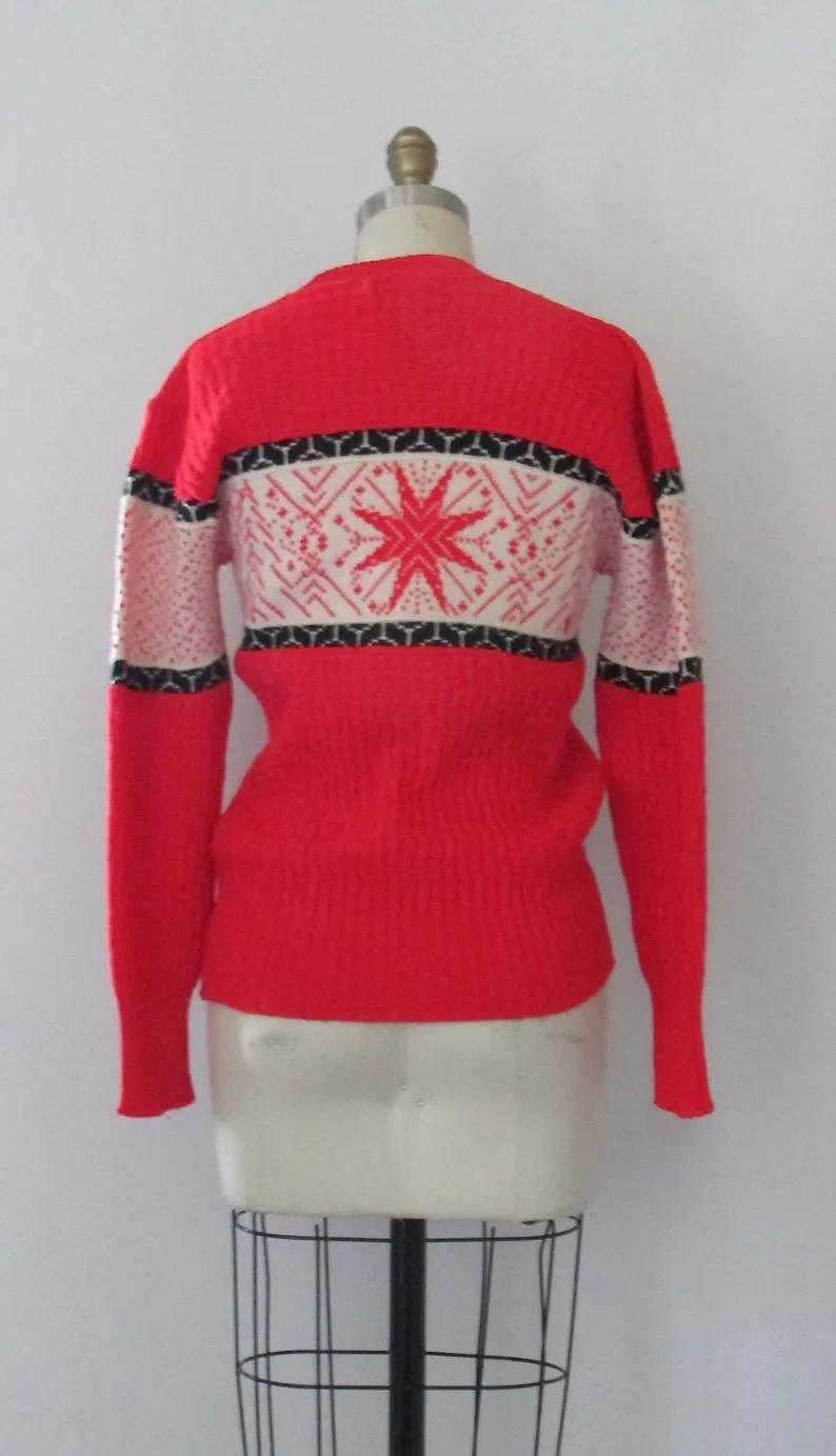 NEW YORK 1960s Sportswear Snowflake Pullover Sweater Top, Mens Small