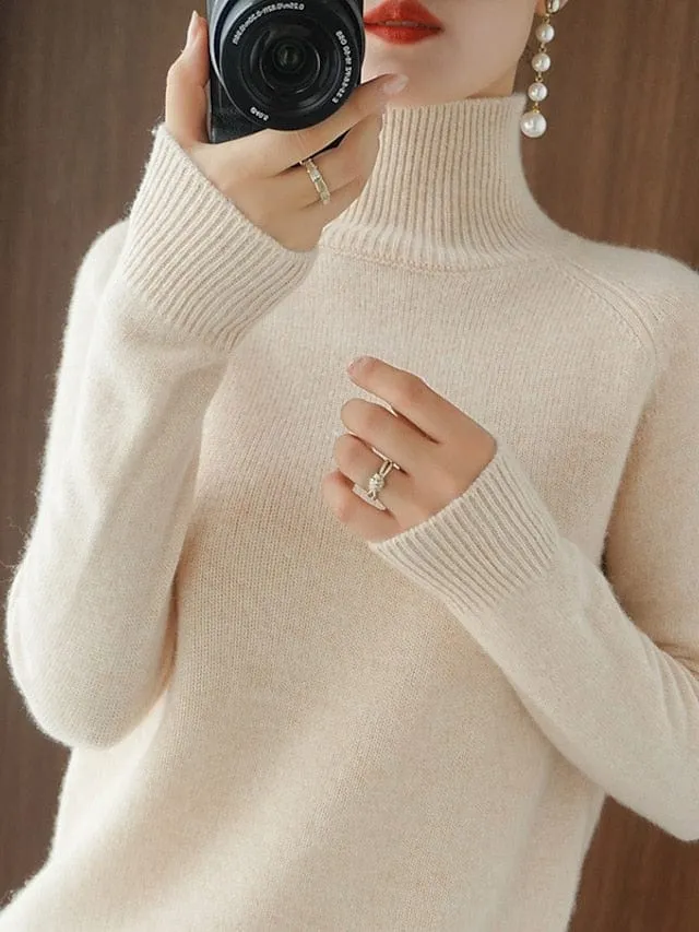 Oversized Turtleneck Wool Sweater for Women - Black, White, Pink - S M L